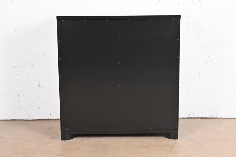 John Widdicomb Art Deco Black Lacquered Highboy Dresser, Newly Refinished For Sale 9