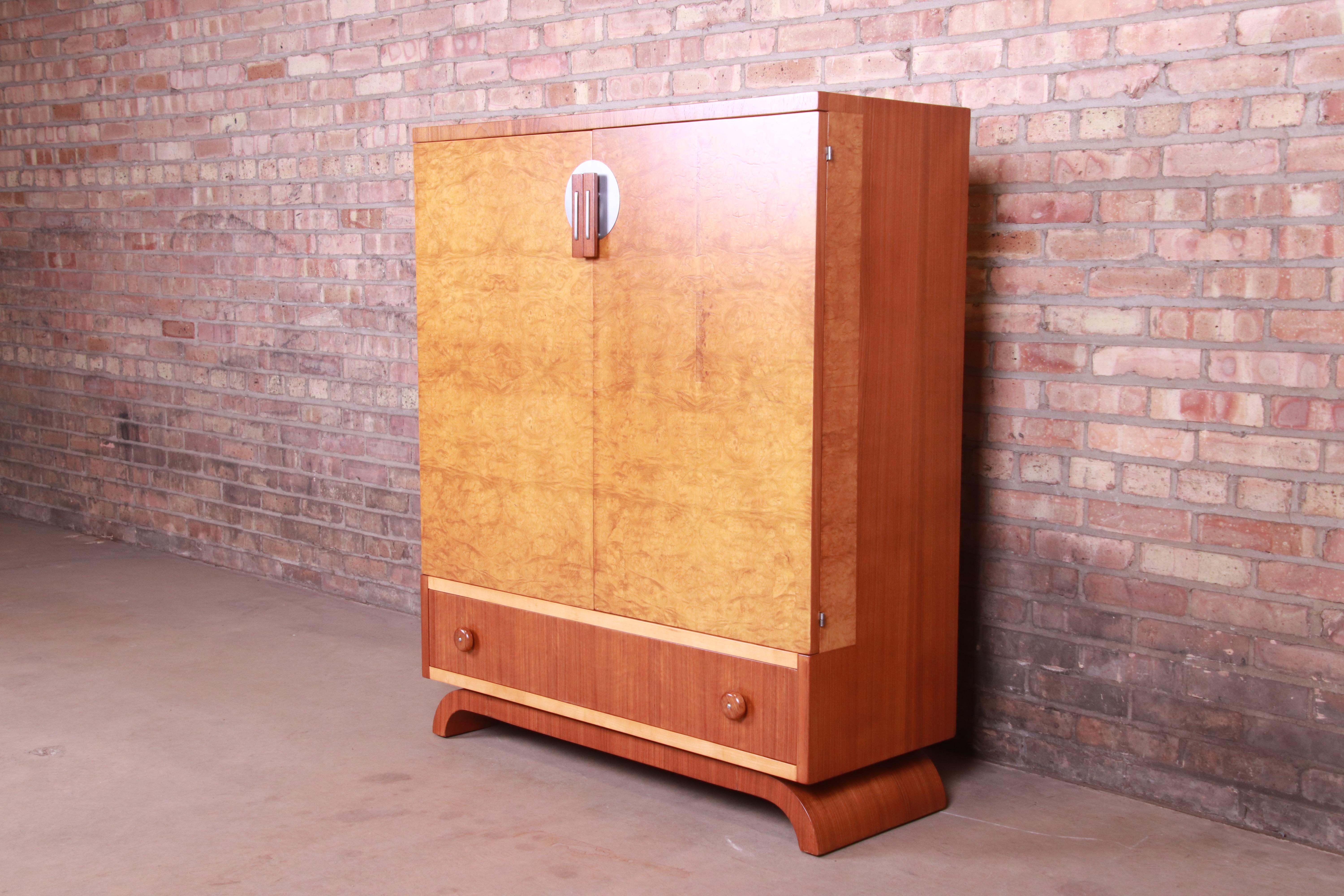 John Widdicomb Art Deco Burl Wood and Walnut Gentleman's Chest, Newly Refinished In Good Condition In South Bend, IN