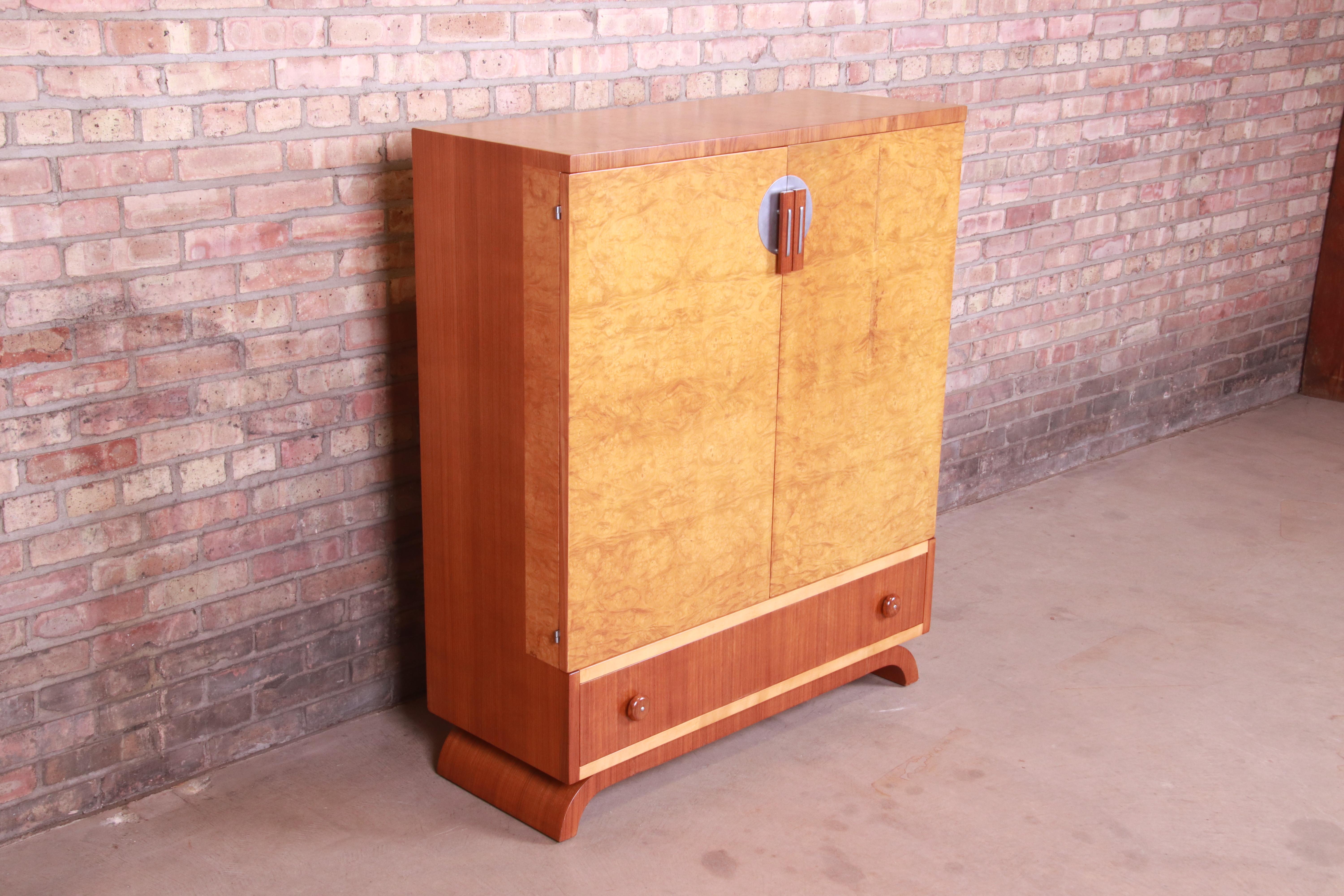 20th Century John Widdicomb Art Deco Burl Wood and Walnut Gentleman's Chest, Newly Refinished