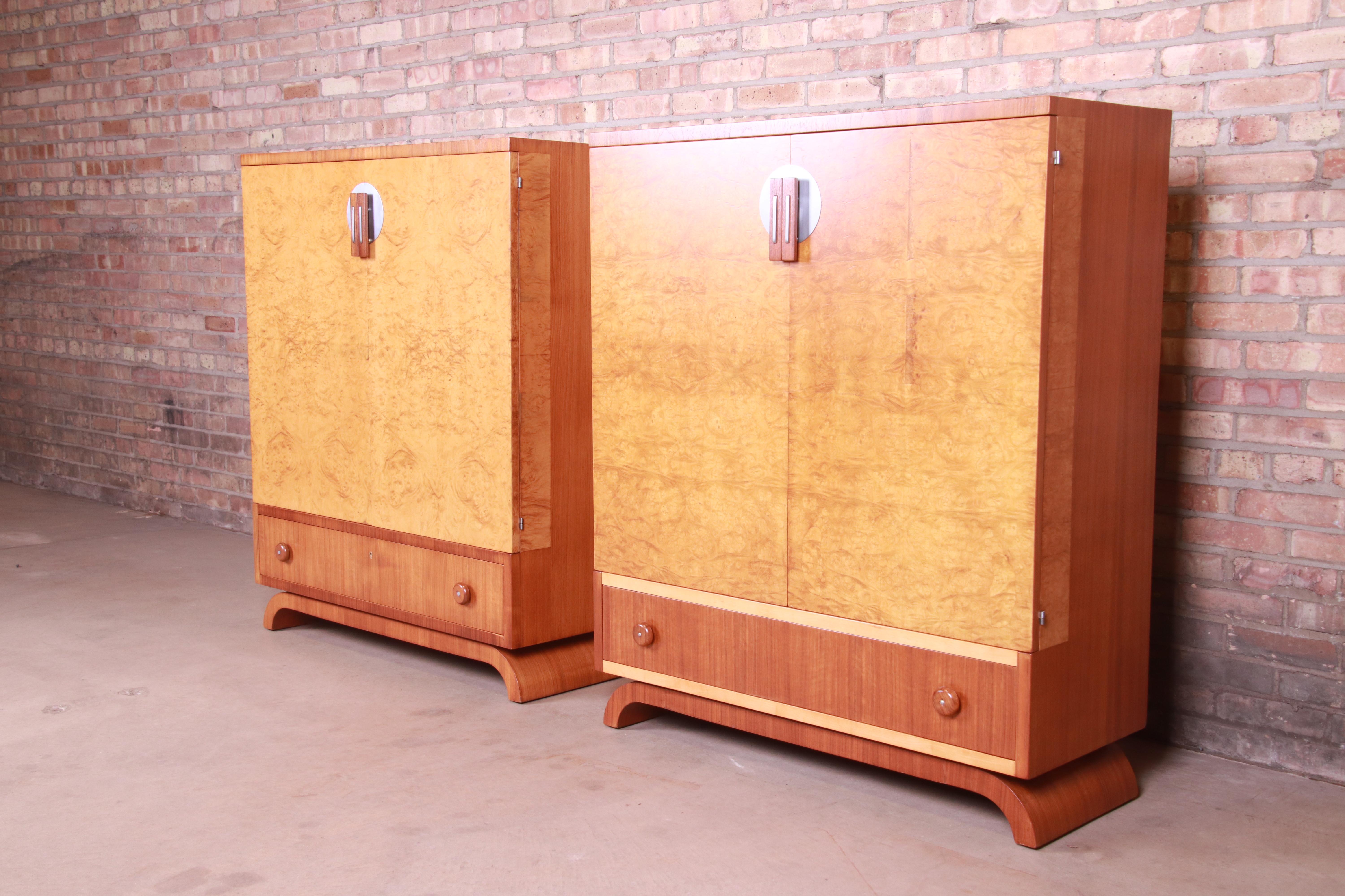 John Widdicomb Art Deco Burl Wood and Walnut Gentleman's Chests, Refinished In Good Condition In South Bend, IN