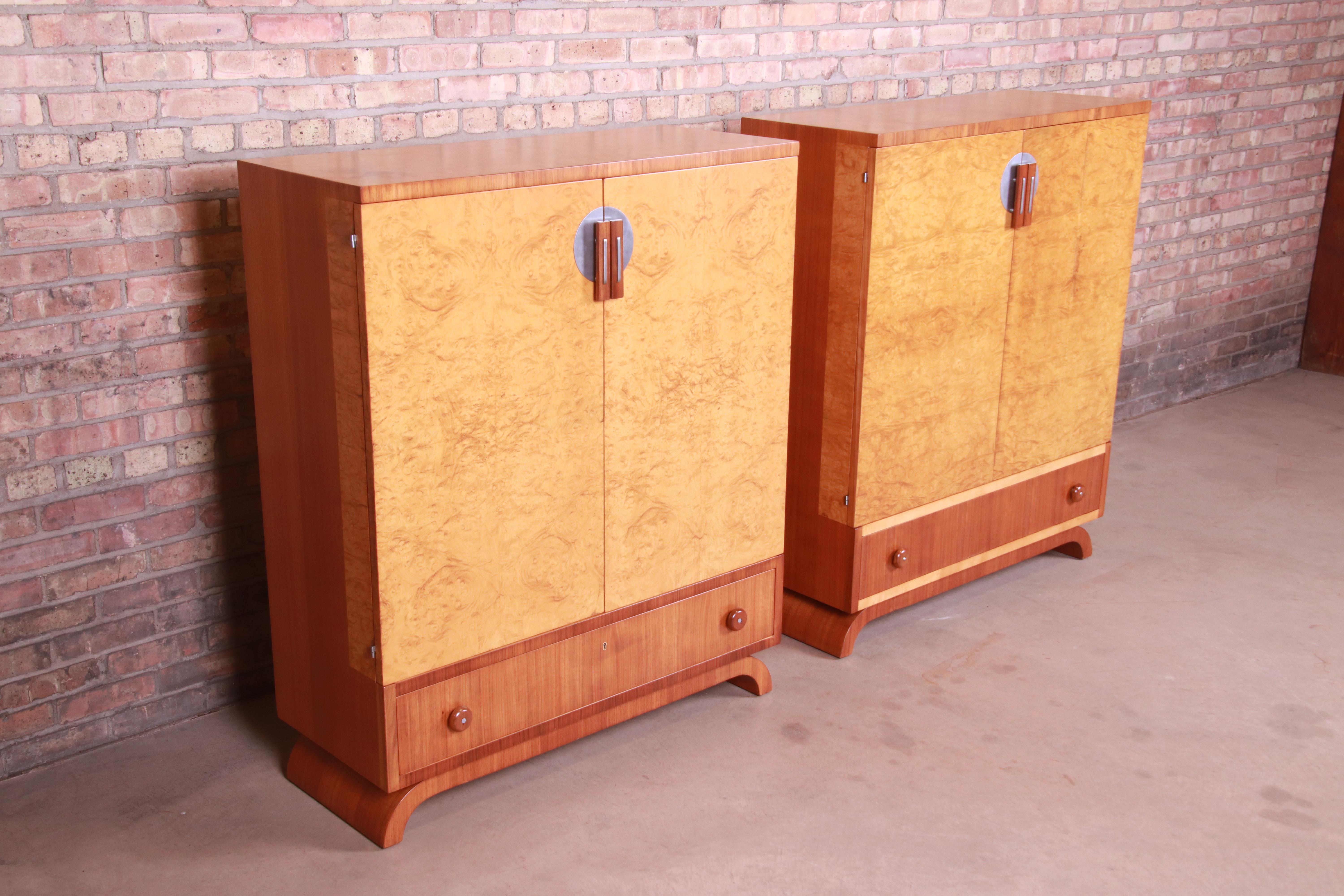 20th Century John Widdicomb Art Deco Burl Wood and Walnut Gentleman's Chests, Refinished