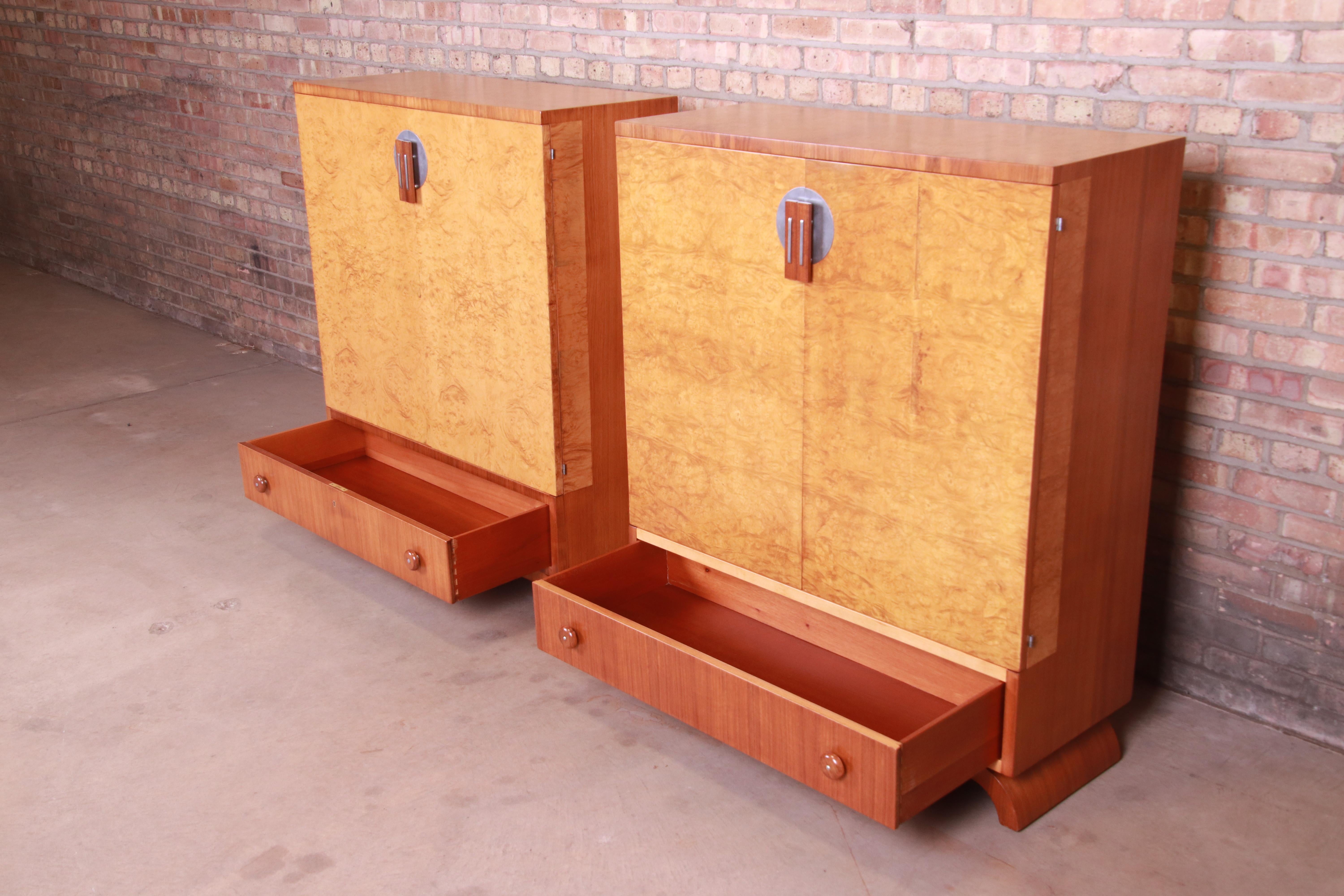 John Widdicomb Art Deco Burl Wood and Walnut Gentleman's Chests, Refinished 1