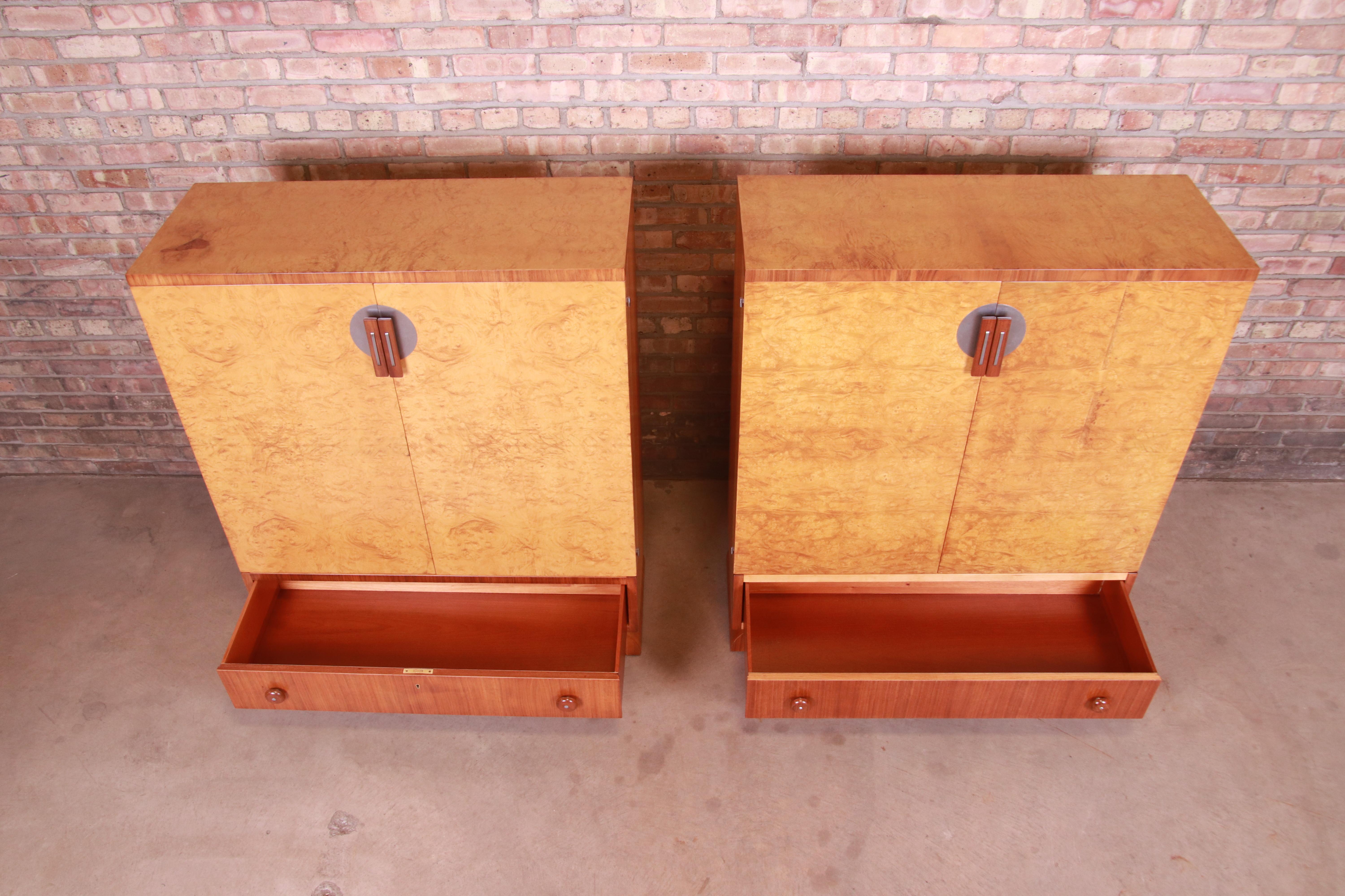 John Widdicomb Art Deco Burl Wood and Walnut Gentleman's Chests, Refinished 3