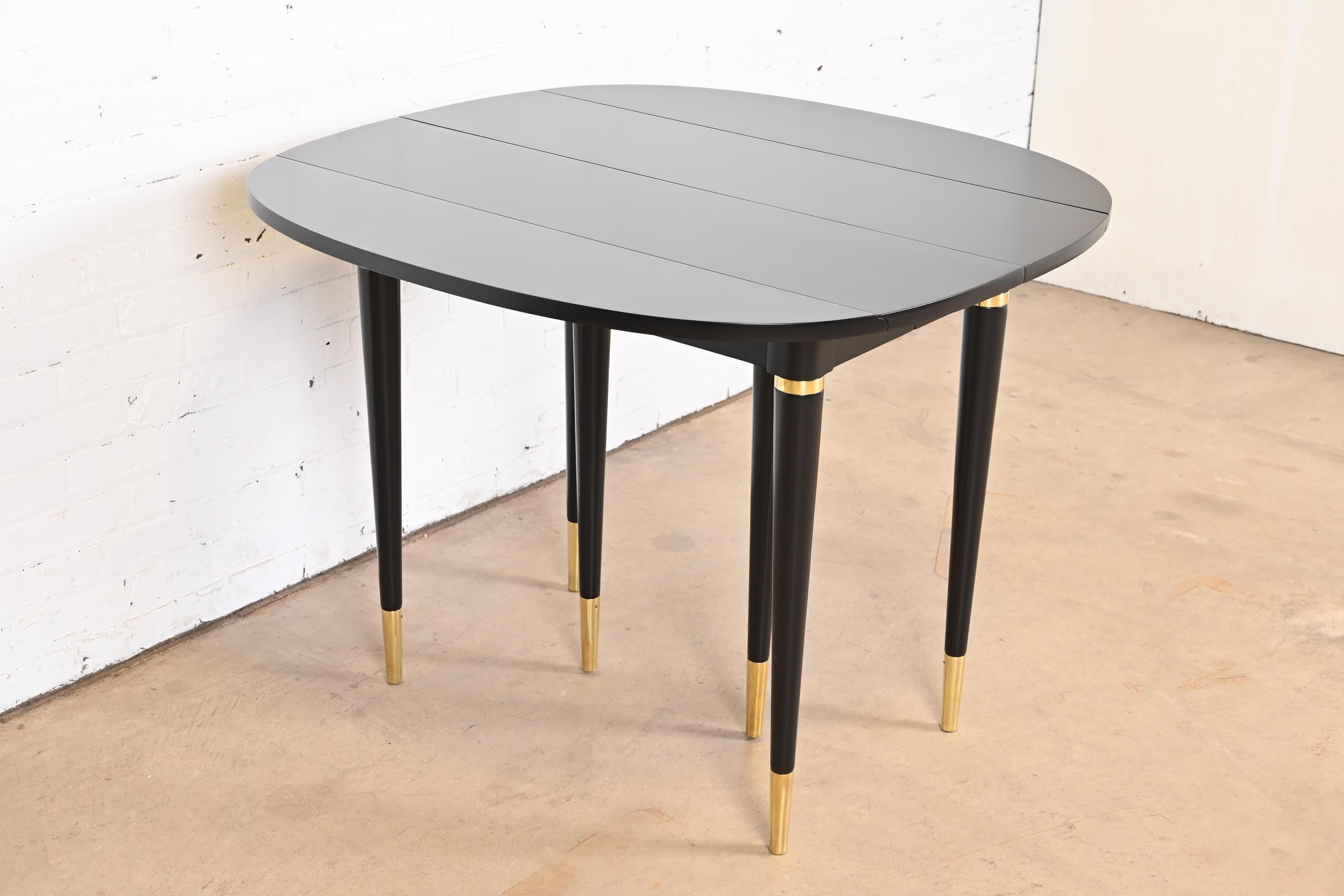 John Widdicomb Black Lacquer and Brass Extension Dining Table, Newly Refinished 5