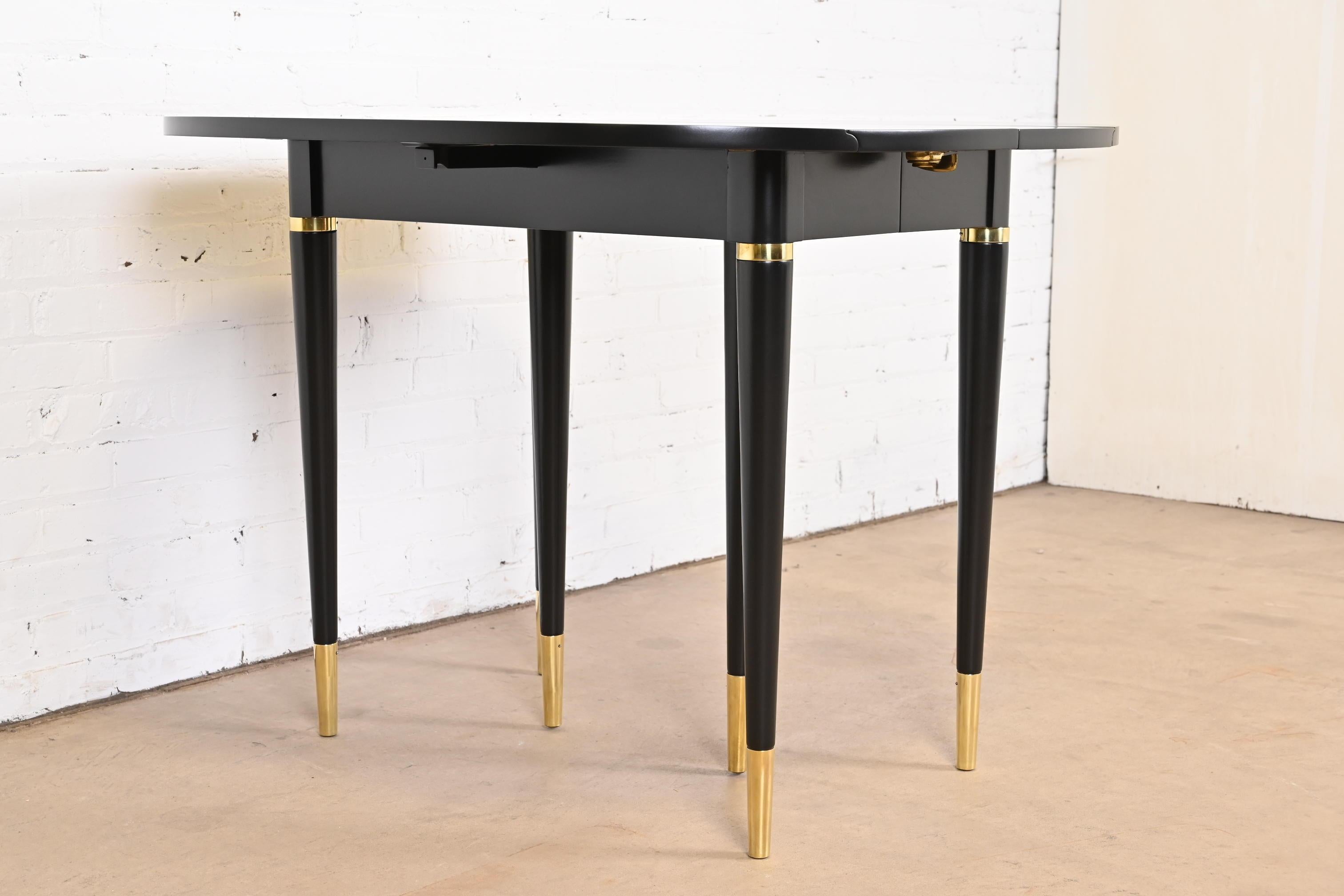 John Widdicomb Black Lacquer and Brass Extension Dining Table, Newly Refinished 6