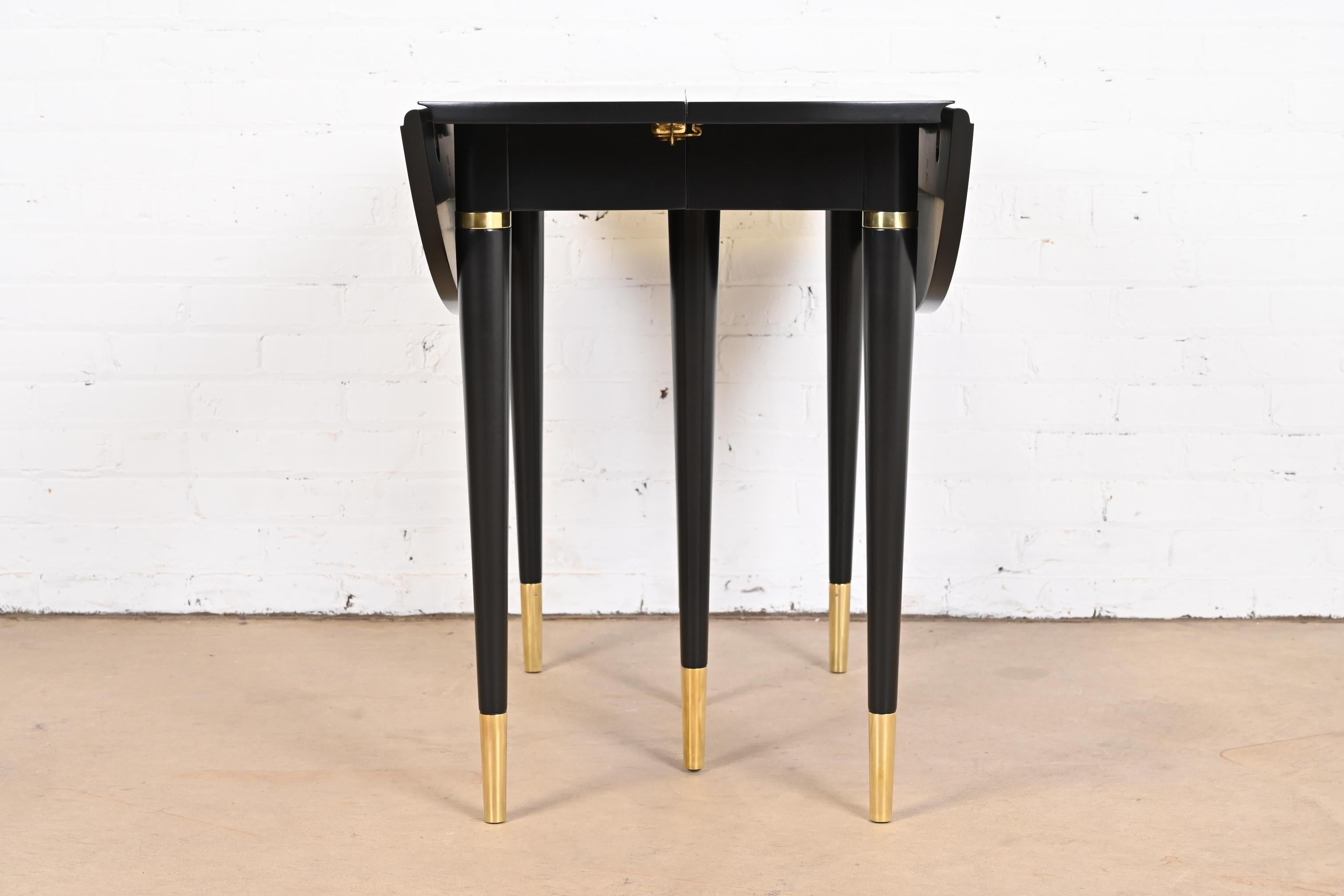 John Widdicomb Black Lacquer and Brass Extension Dining Table, Newly Refinished 7