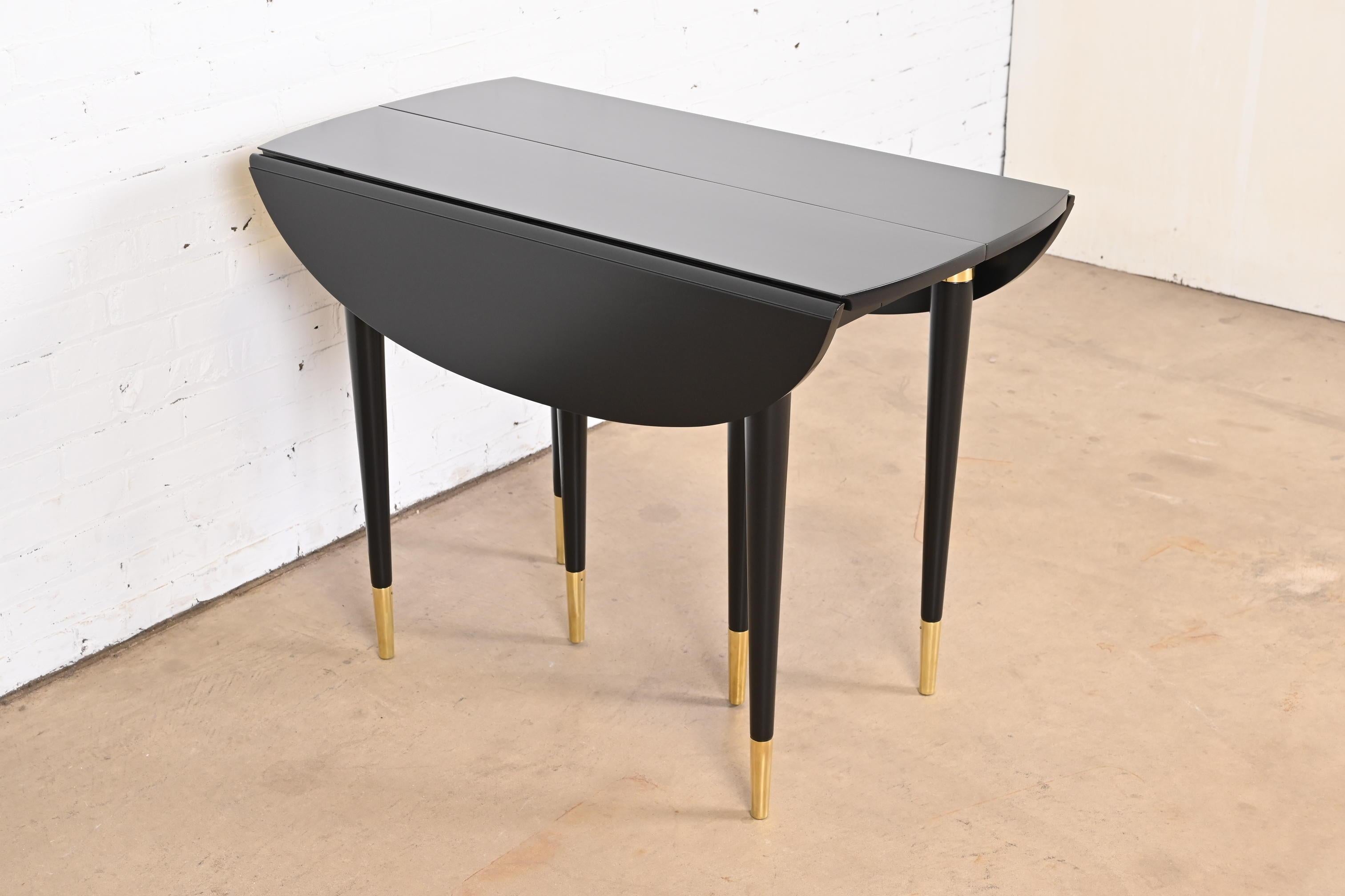 John Widdicomb Black Lacquer and Brass Extension Dining Table, Newly Refinished 8