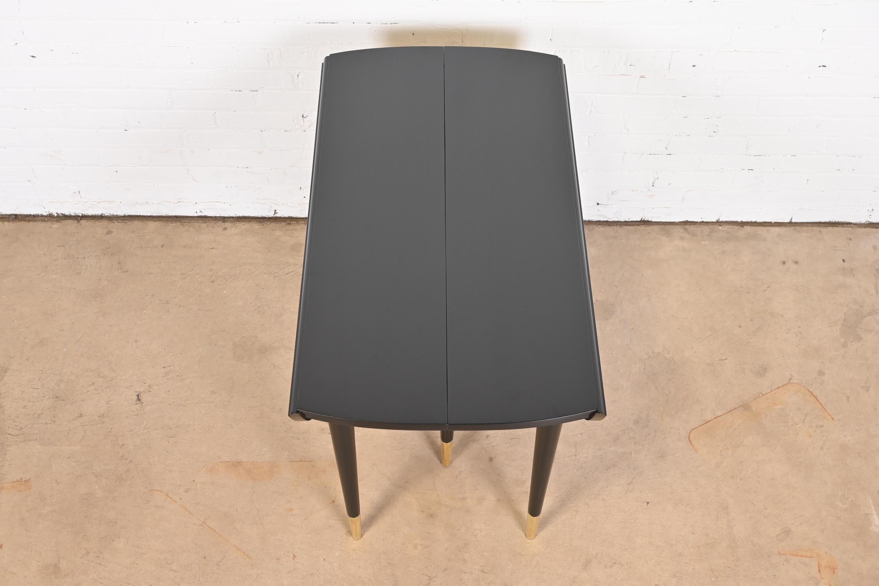 John Widdicomb Black Lacquer and Brass Extension Dining Table, Newly Refinished 10