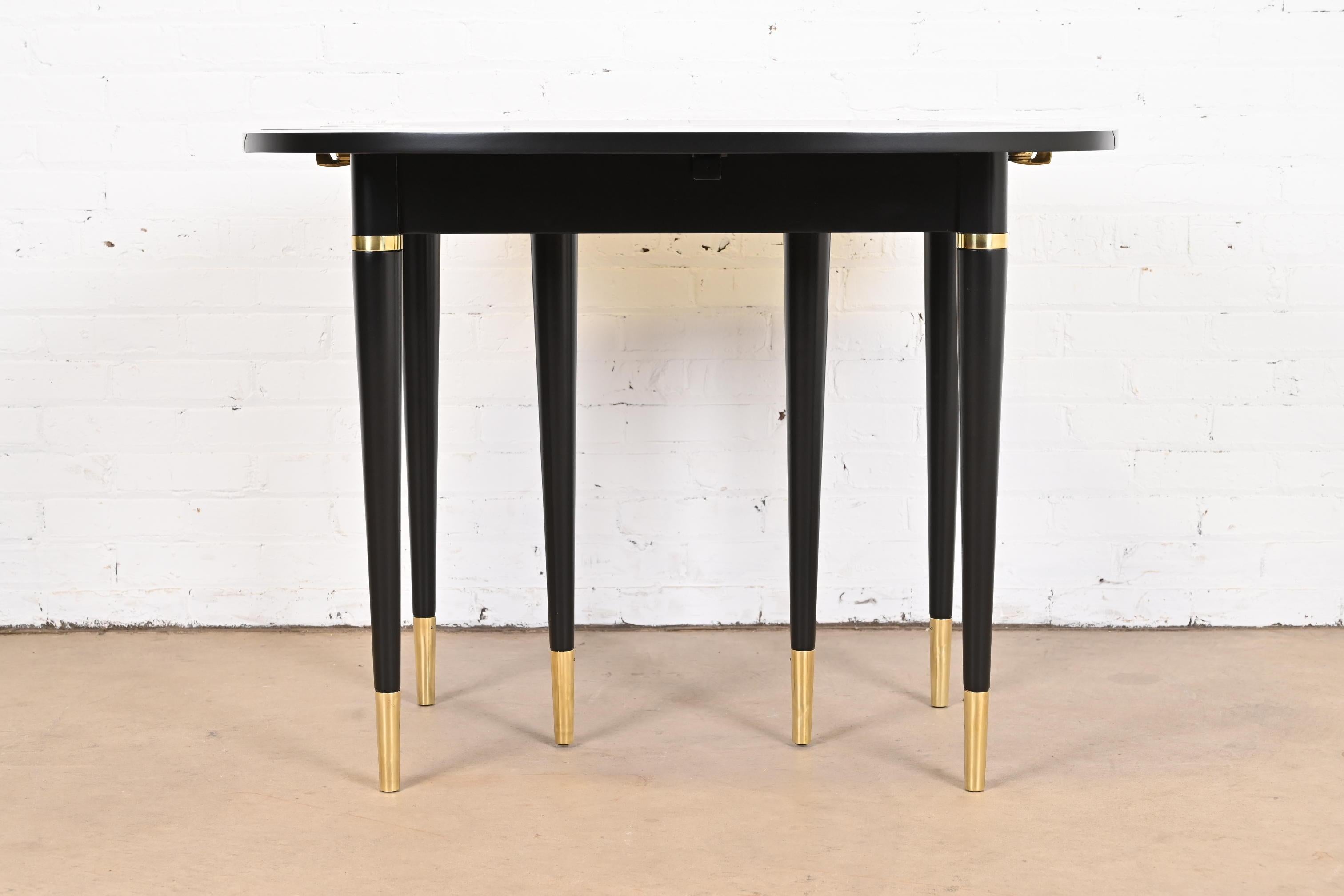 John Widdicomb Black Lacquer and Brass Extension Dining Table, Newly Refinished 11