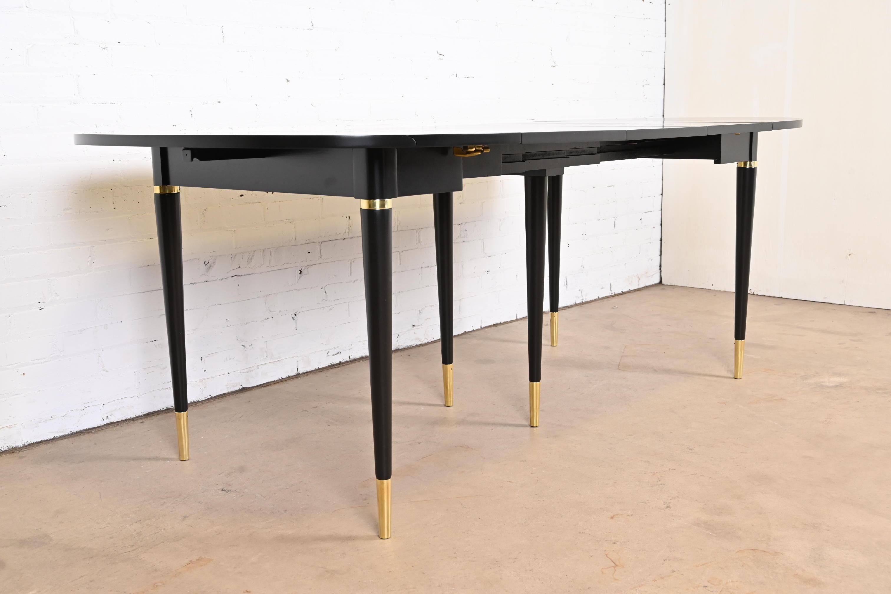 Mid-20th Century John Widdicomb Black Lacquer and Brass Extension Dining Table, Newly Refinished
