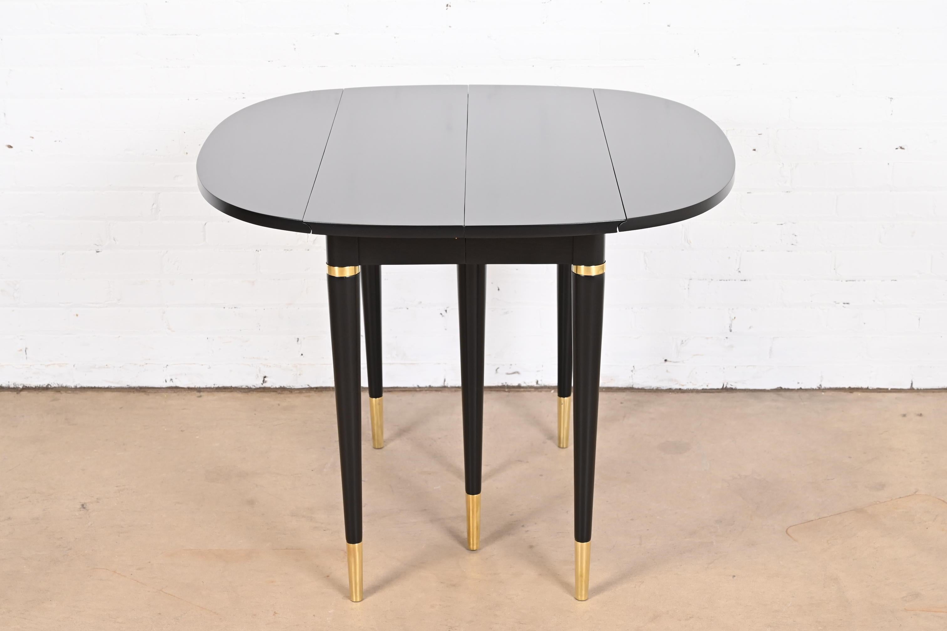 John Widdicomb Black Lacquer and Brass Extension Dining Table, Newly Refinished 3