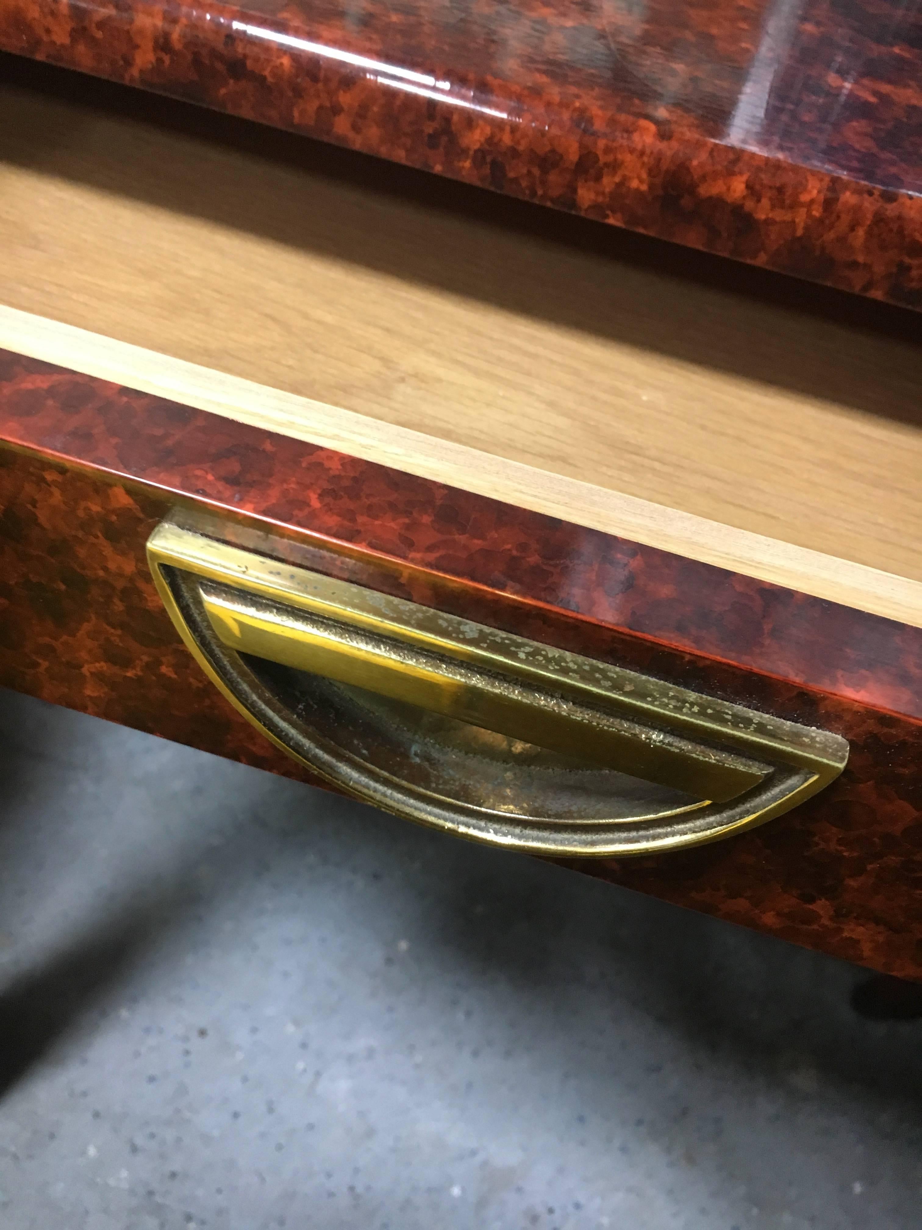 American John Widdicomb Brass and Lacquer Console with Drawers