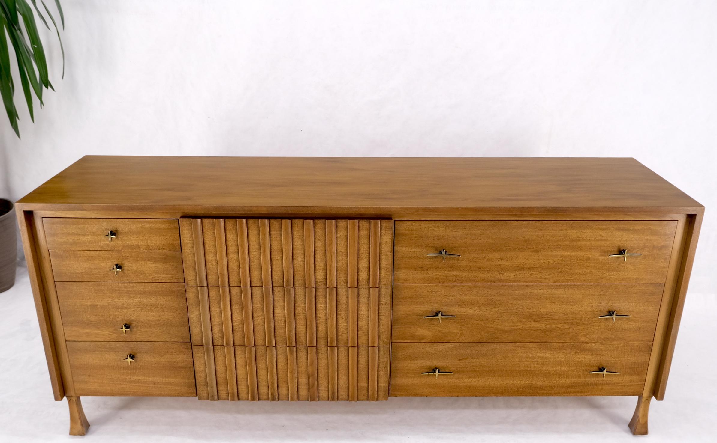 John Widdicomb Brass Star Shape Pulls 9 Drawers Long Dresser Credenza Light Wood 7