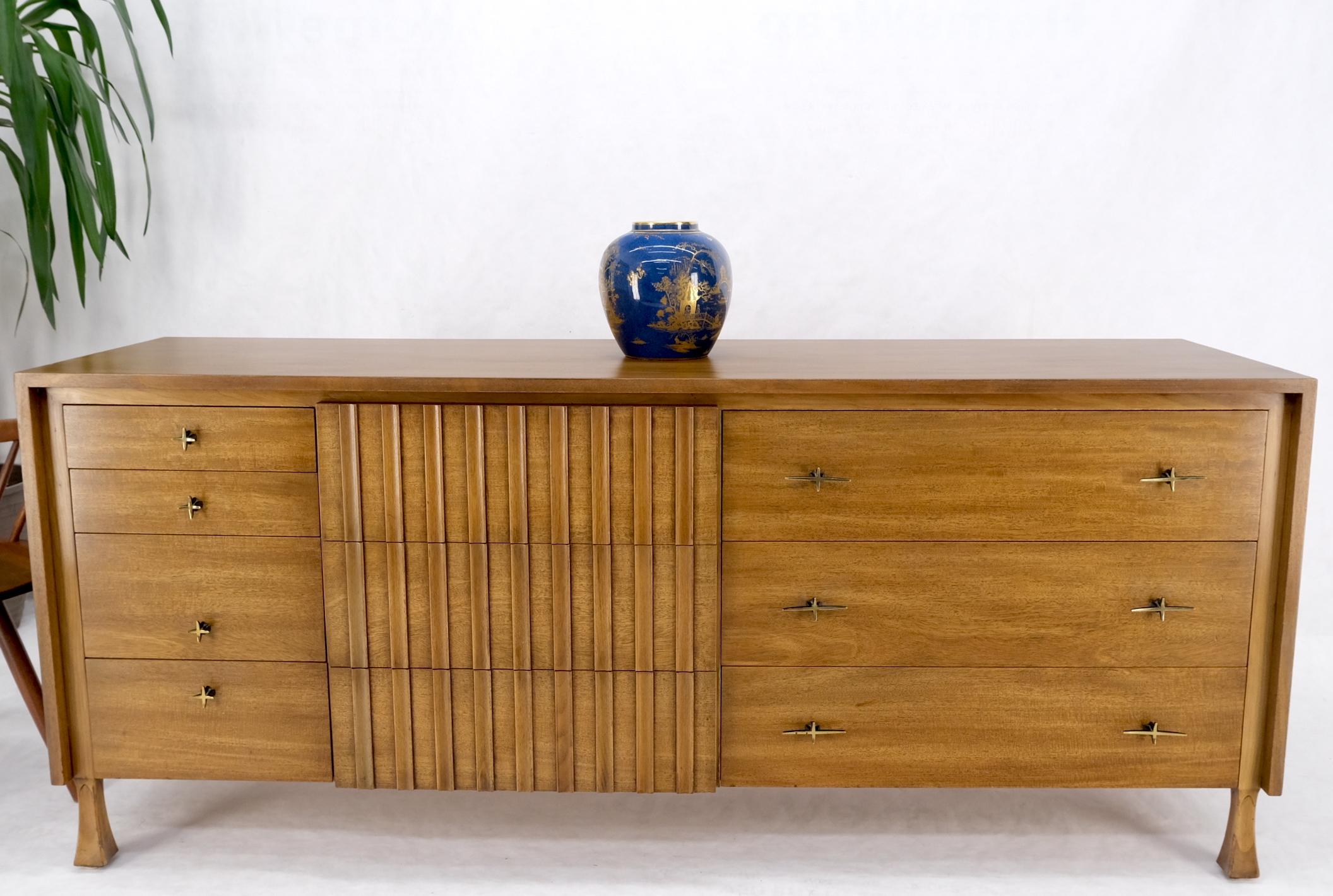 John Widdicomb Brass Star Shape Pulls 9 Drawers Long Dresser Credenza Light Wood 9