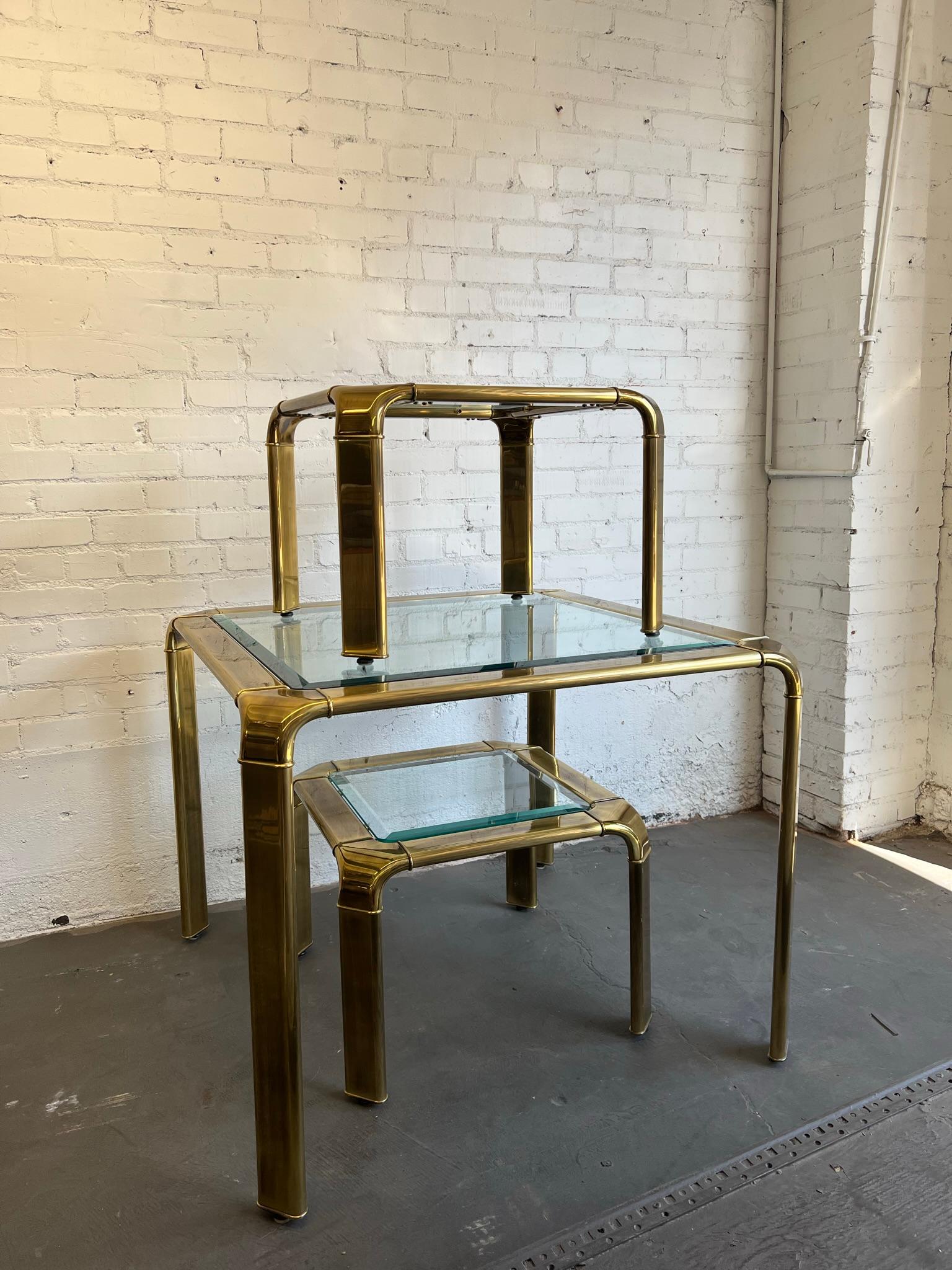 Polished John Widdicomb Brass Waterfall Side Tables For Sale