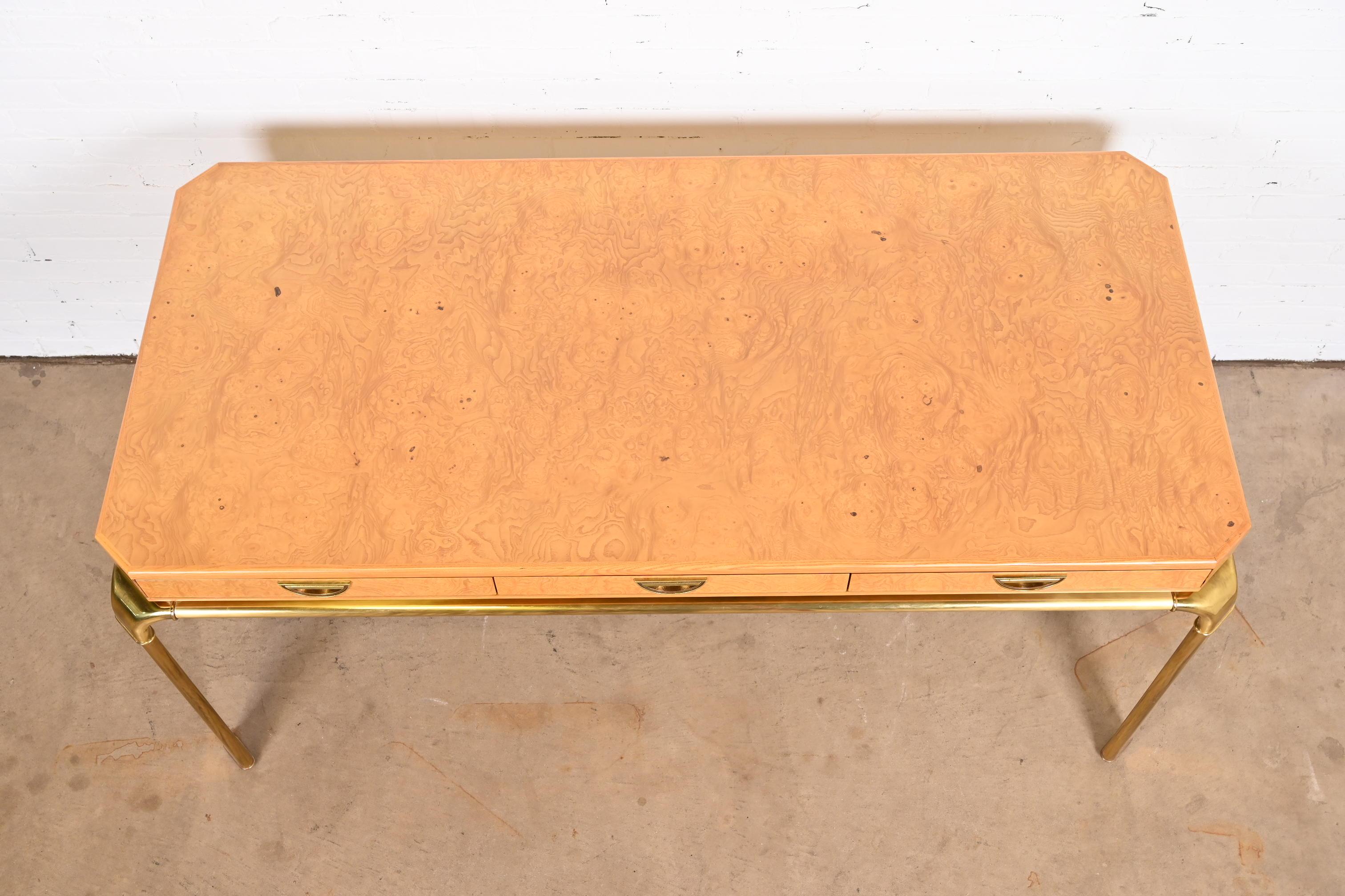 John Widdicomb Burl Wood and Brass Executive Desk, Newly Refinished For Sale 9