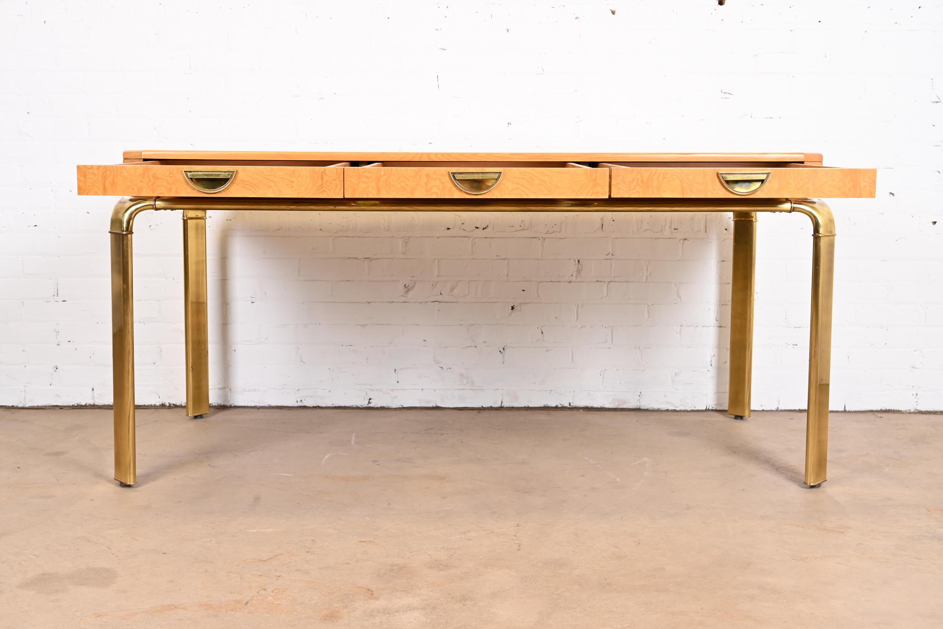 John Widdicomb Burl Wood and Brass Executive Desk, Newly Refinished For Sale 1