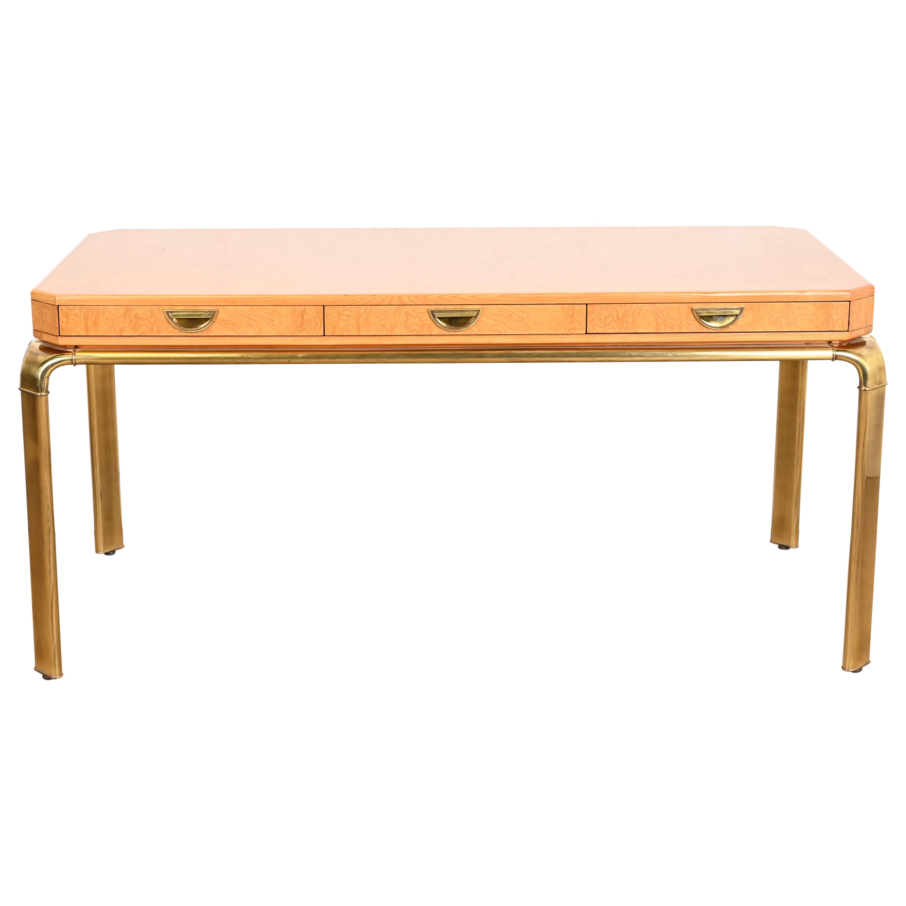 Bureau de direction en bois de ronce et laiton de John Widdicomb, nouvellement rénové