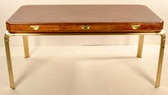 John Widdicomb Burlwood and Brass Writing Desk, USA c 1970s