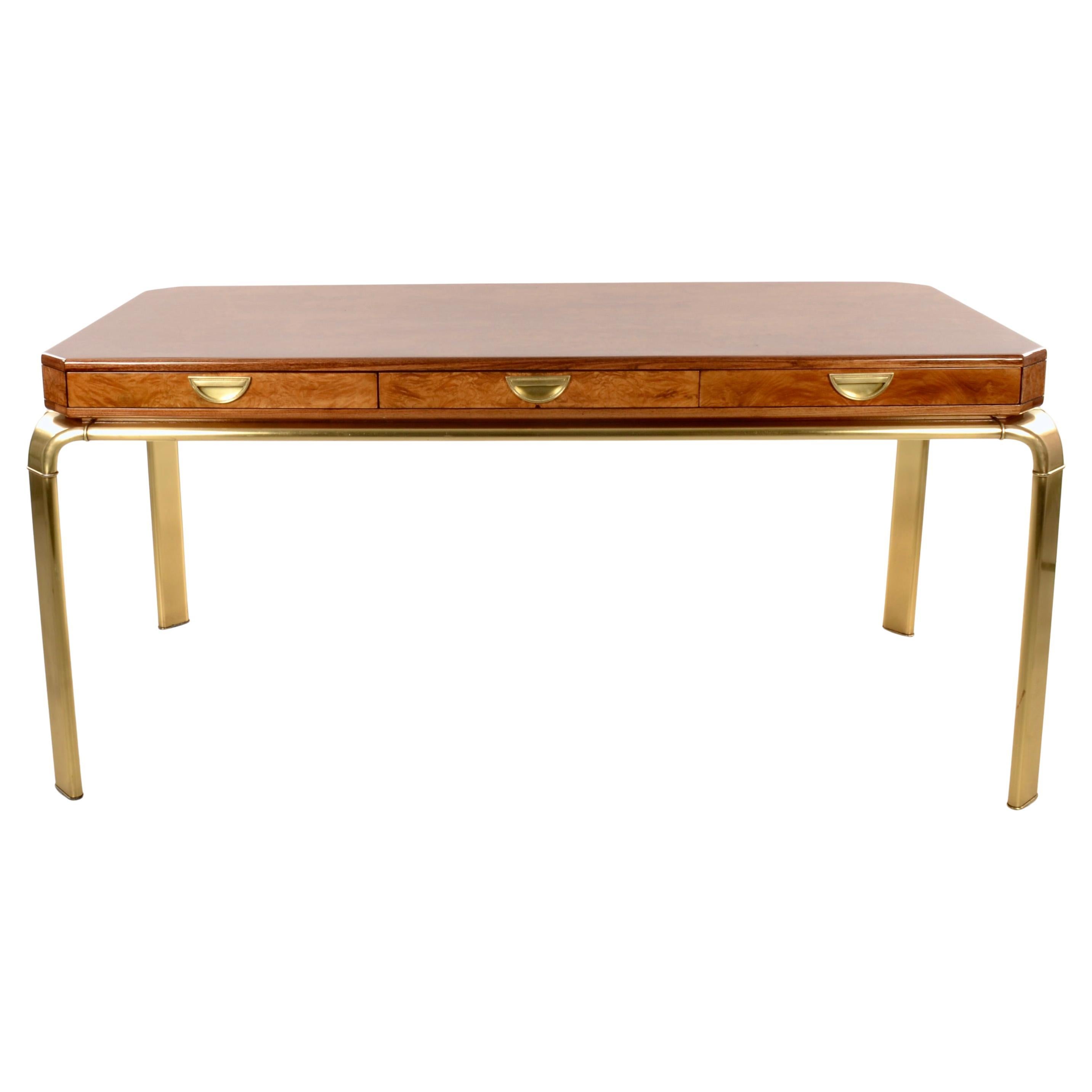 John Widdicomb Burlwood and Brass Writing Desk, USA c 1970s