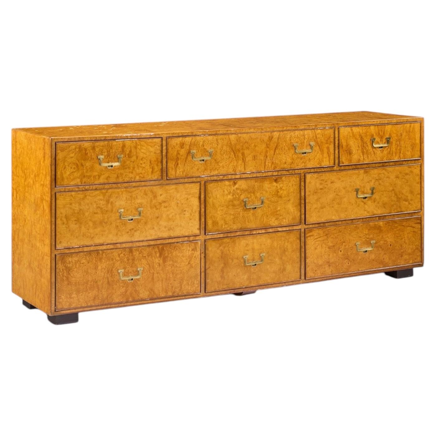 John Widdicomb Campaigner Mid Century Wurzelholz und Messing Lowboy Dresser