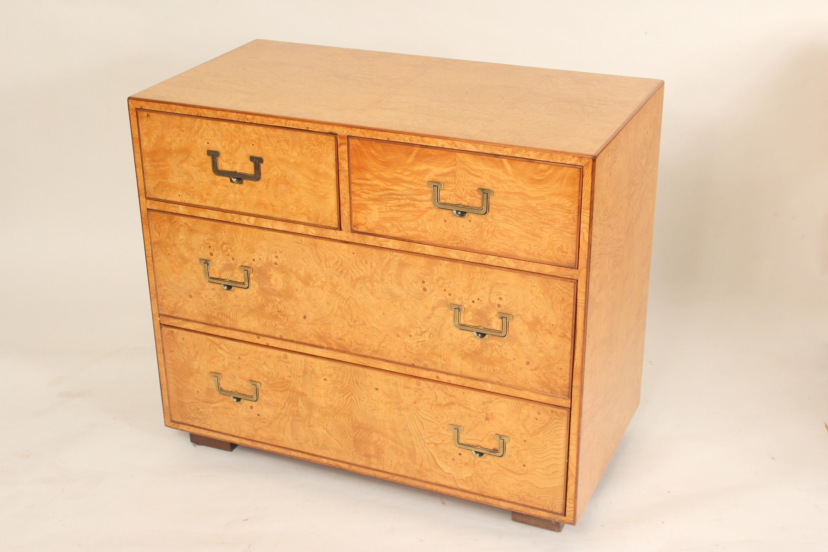 Campaign John Widdicomb campaign style Burl Ash Chest of Drawers and Matching Cabinet