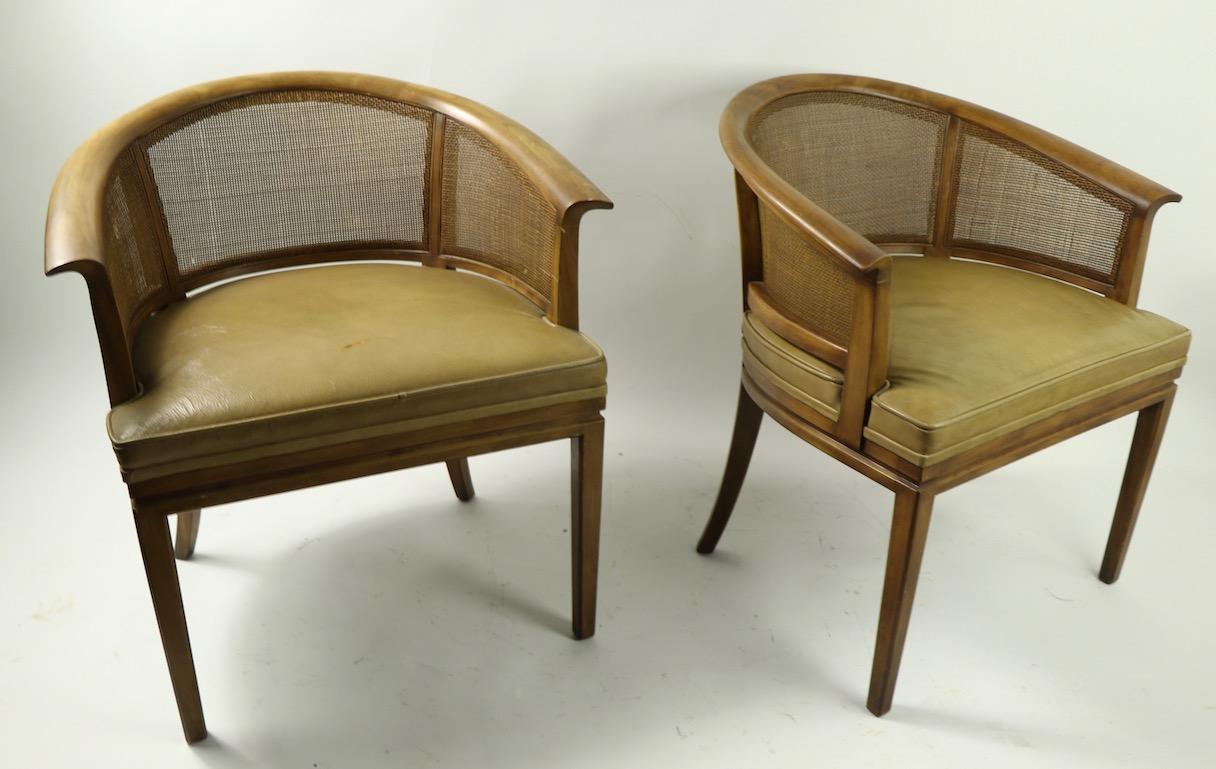 Leather John Widdicomb Caned Back Lounge Chair