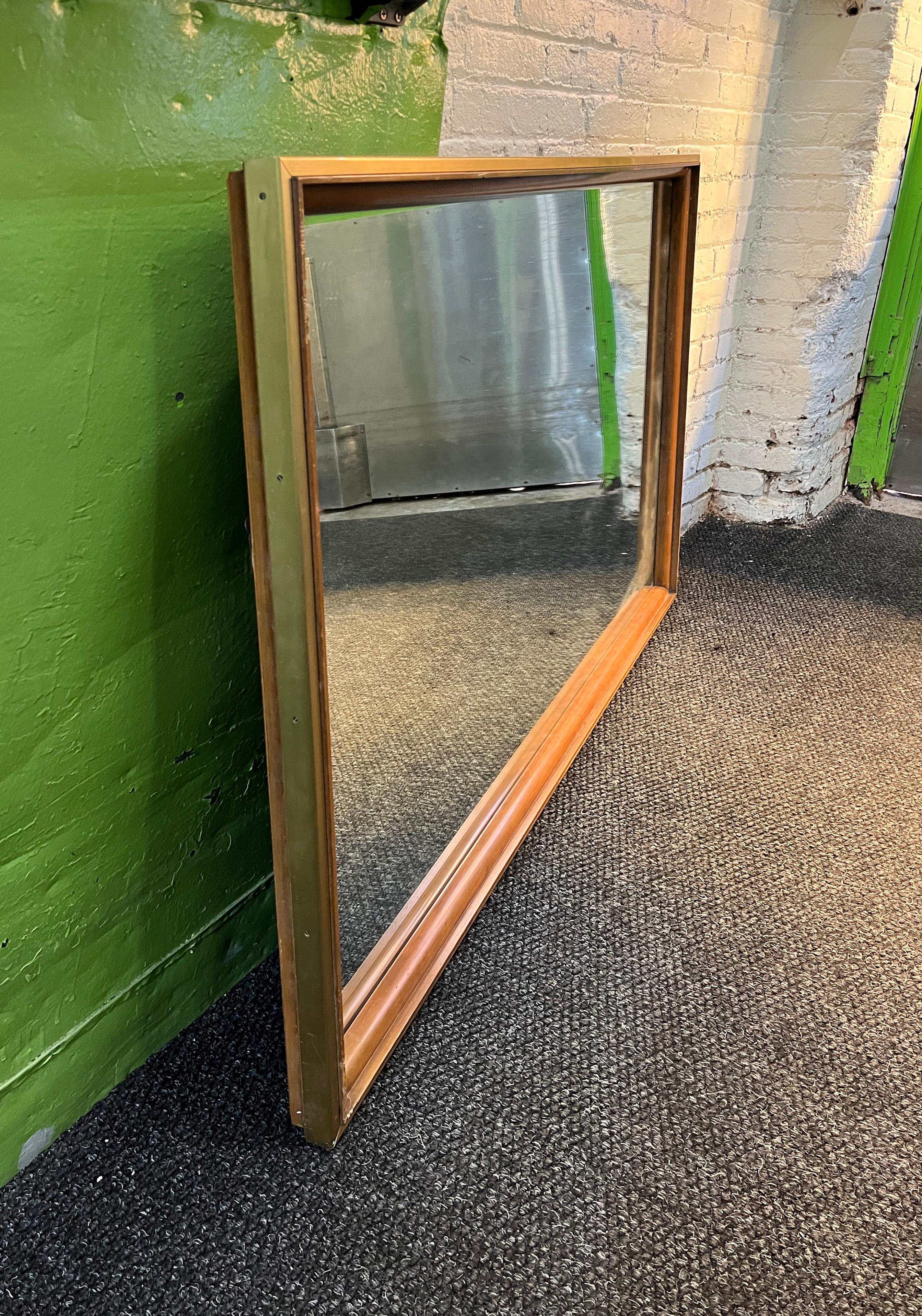 Mid-Century Modern John Widdicomb Cherry Wood and Brass Mirror 1950s 'Signed' For Sale