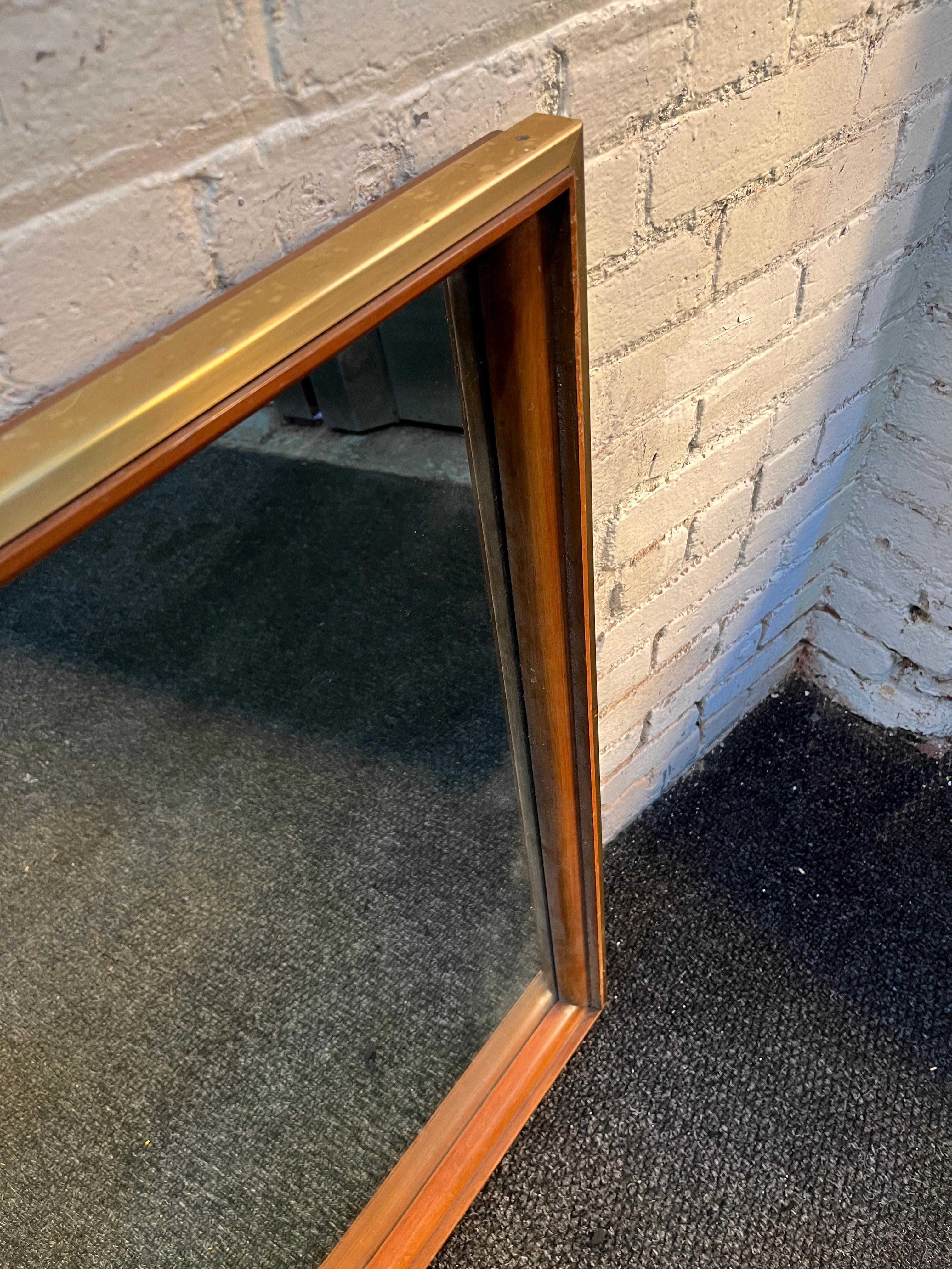 American John Widdicomb Cherry Wood and Brass Mirror 1950s 'Signed' For Sale