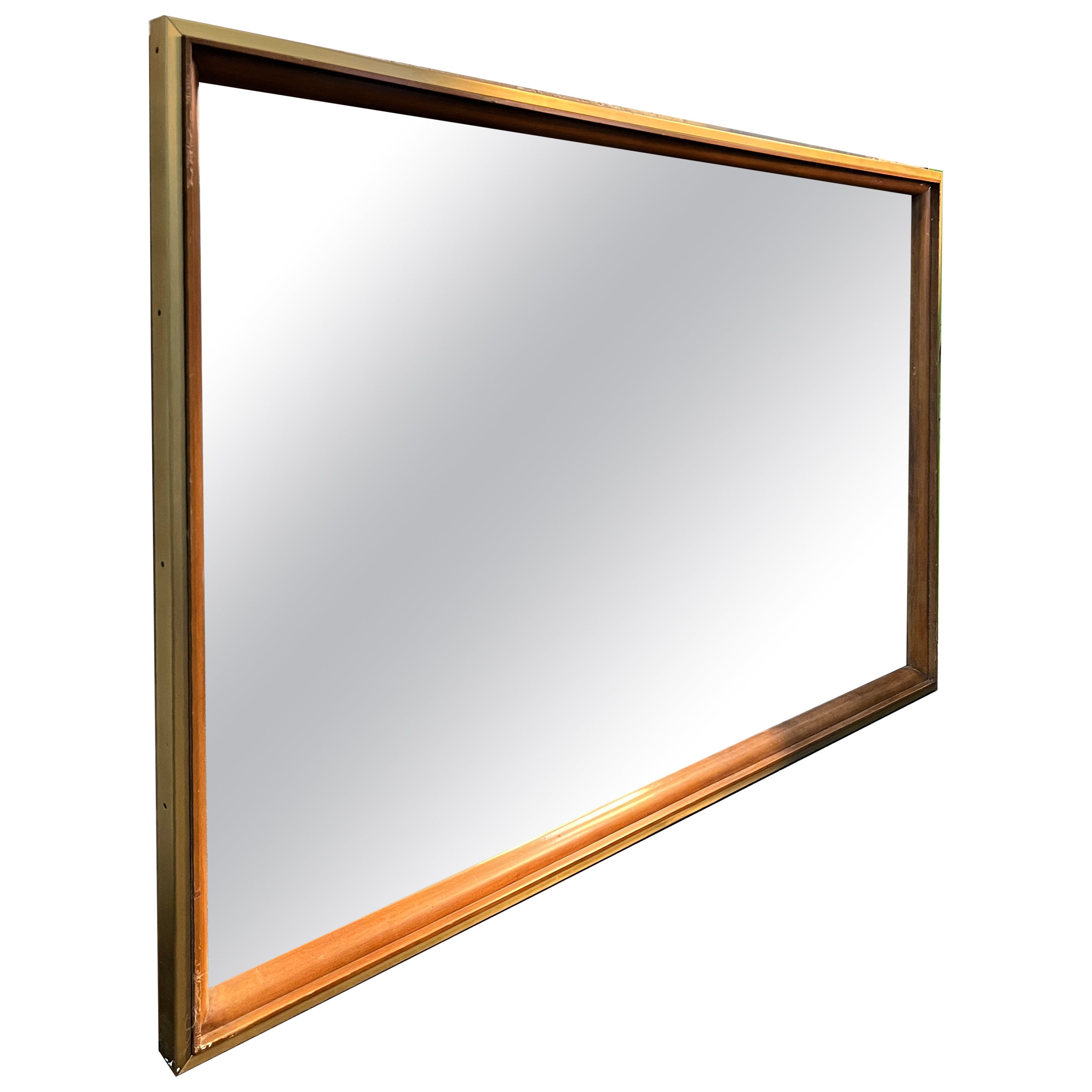 John Widdicomb Cherry Wood and Brass Mirror 1950s 'Signed'