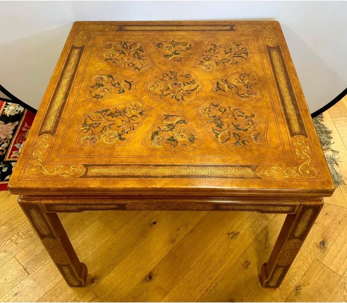 John Widdicomb Chinoiserie Engraved Game Card Table Dining Table & Chairs Set en vente 5