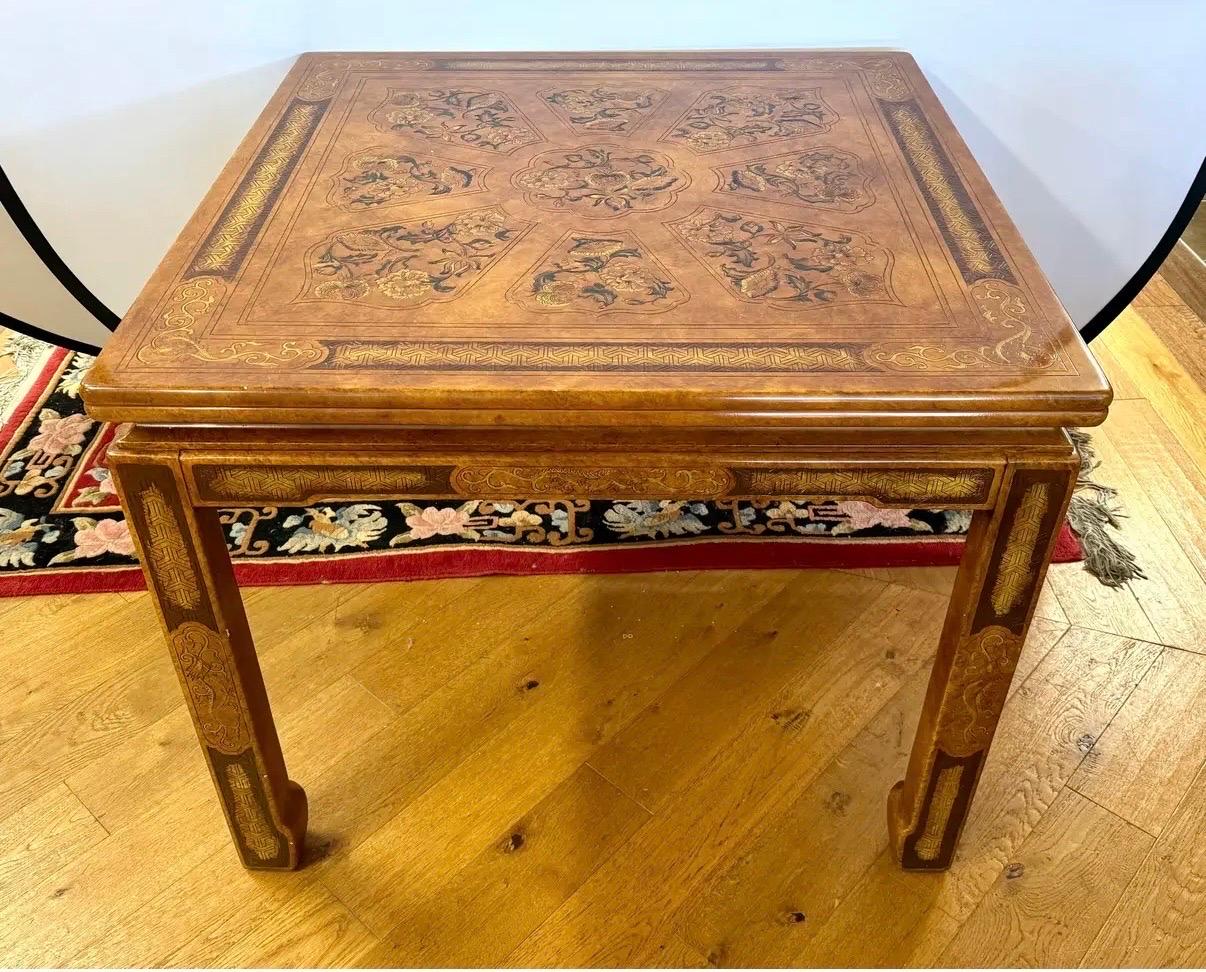 Tissu John Widdicomb Chinoiserie Engraved Game Card Table Dining Table & Chairs Set en vente
