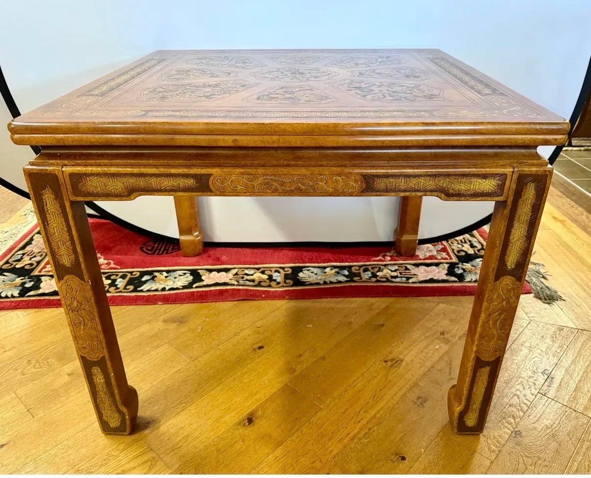 John Widdicomb Chinoiserie Engraved Game Card Table Dining Table & Chairs Set en vente 1