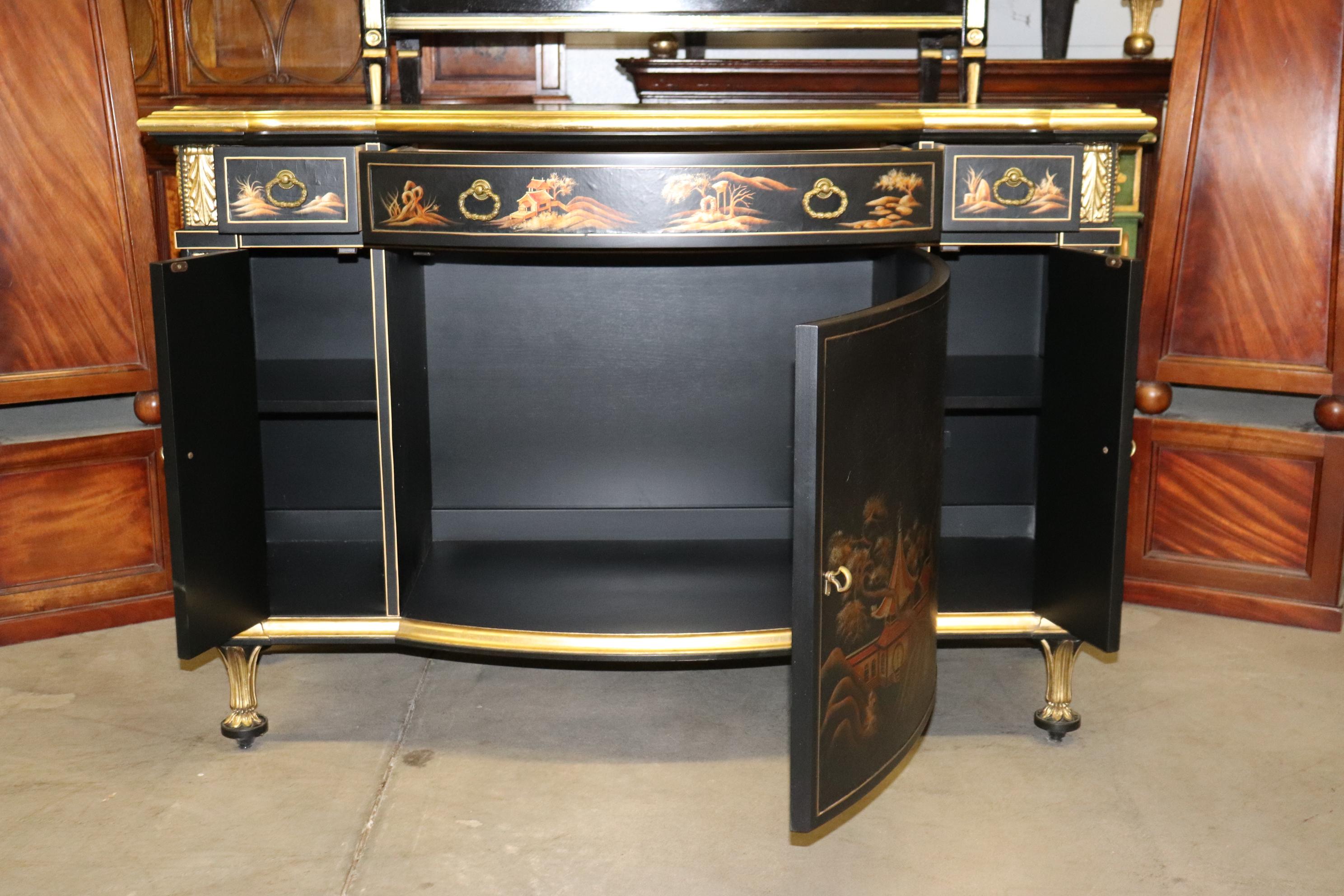 John Widdicomb Chinoiserie Paint Decorated Commode Buffet with Gilded Details  For Sale 4
