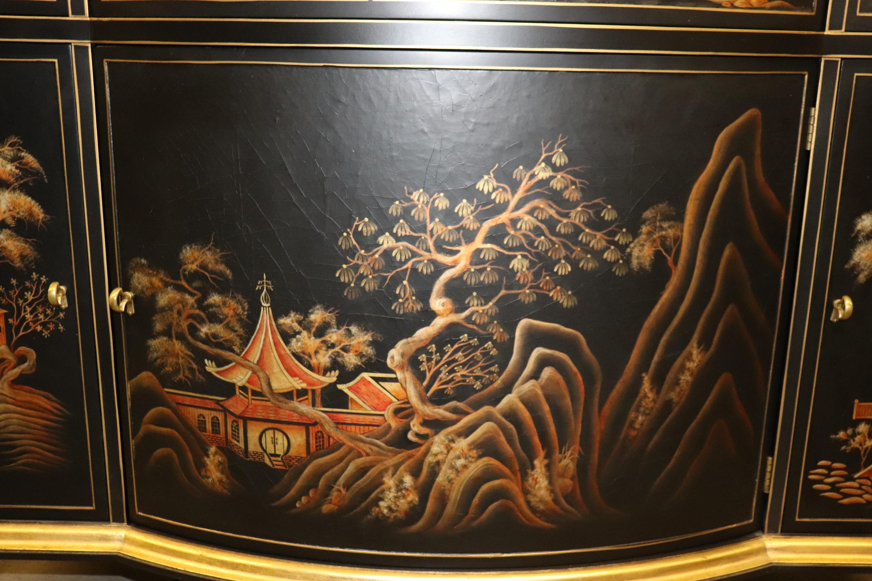 John Widdicomb Chinoiserie Paint Decorated Commode Buffet with Gilded Details  For Sale 11