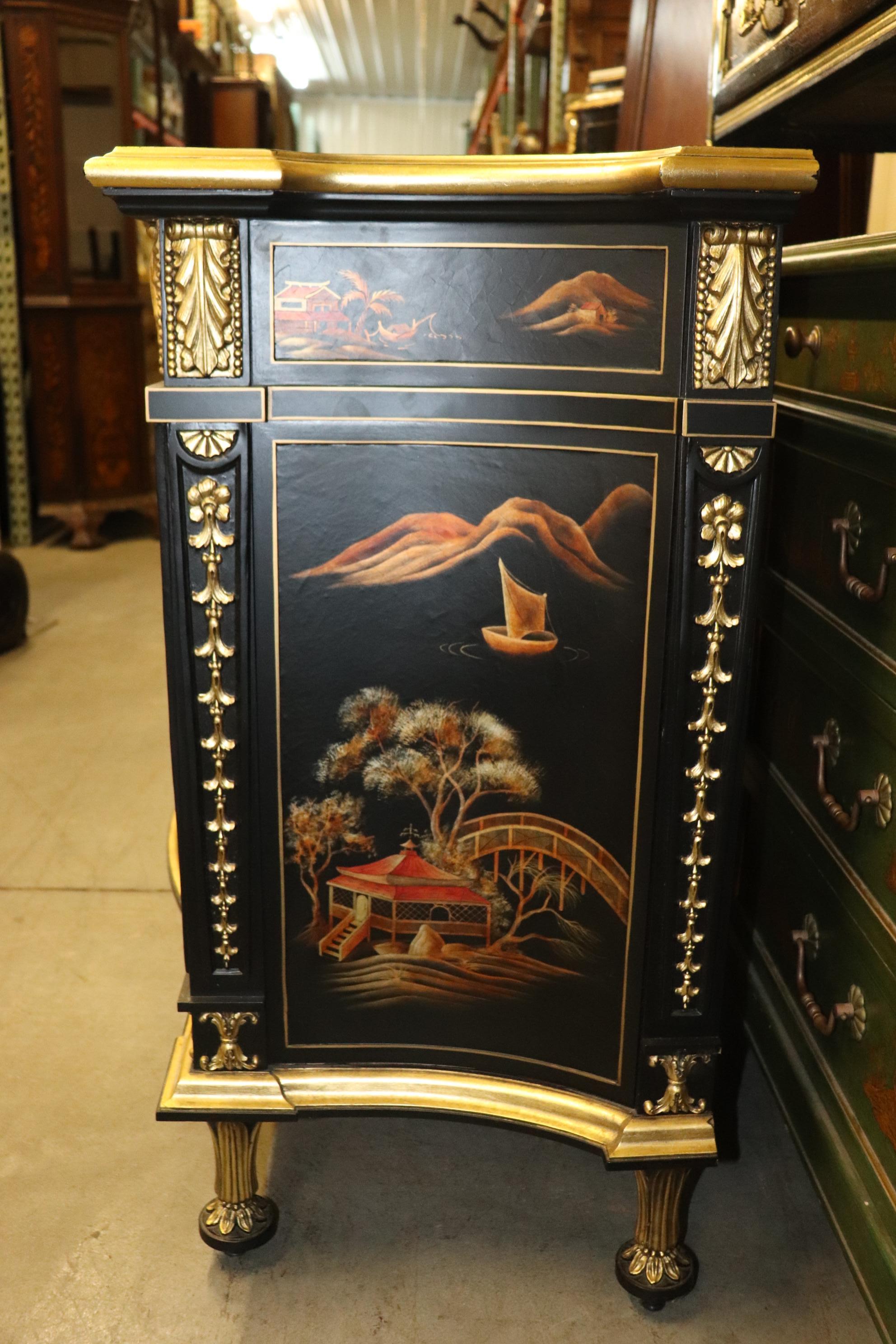 Contemporary John Widdicomb Chinoiserie Paint Decorated Commode Buffet with Gilded Details  For Sale