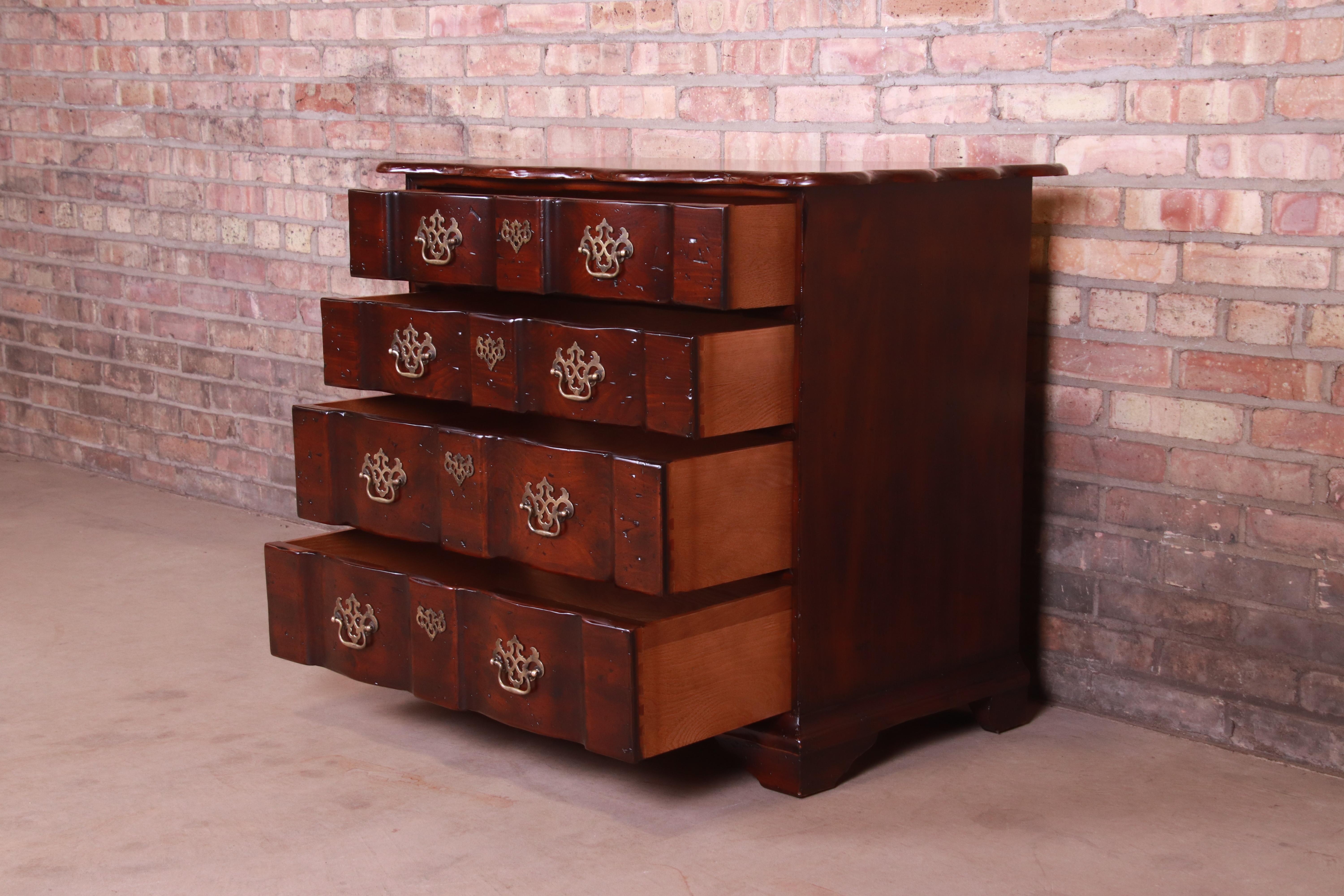 Brass John Widdicomb Chippendale Walnut Block Front Chest of Drawers, Newly Refinished For Sale