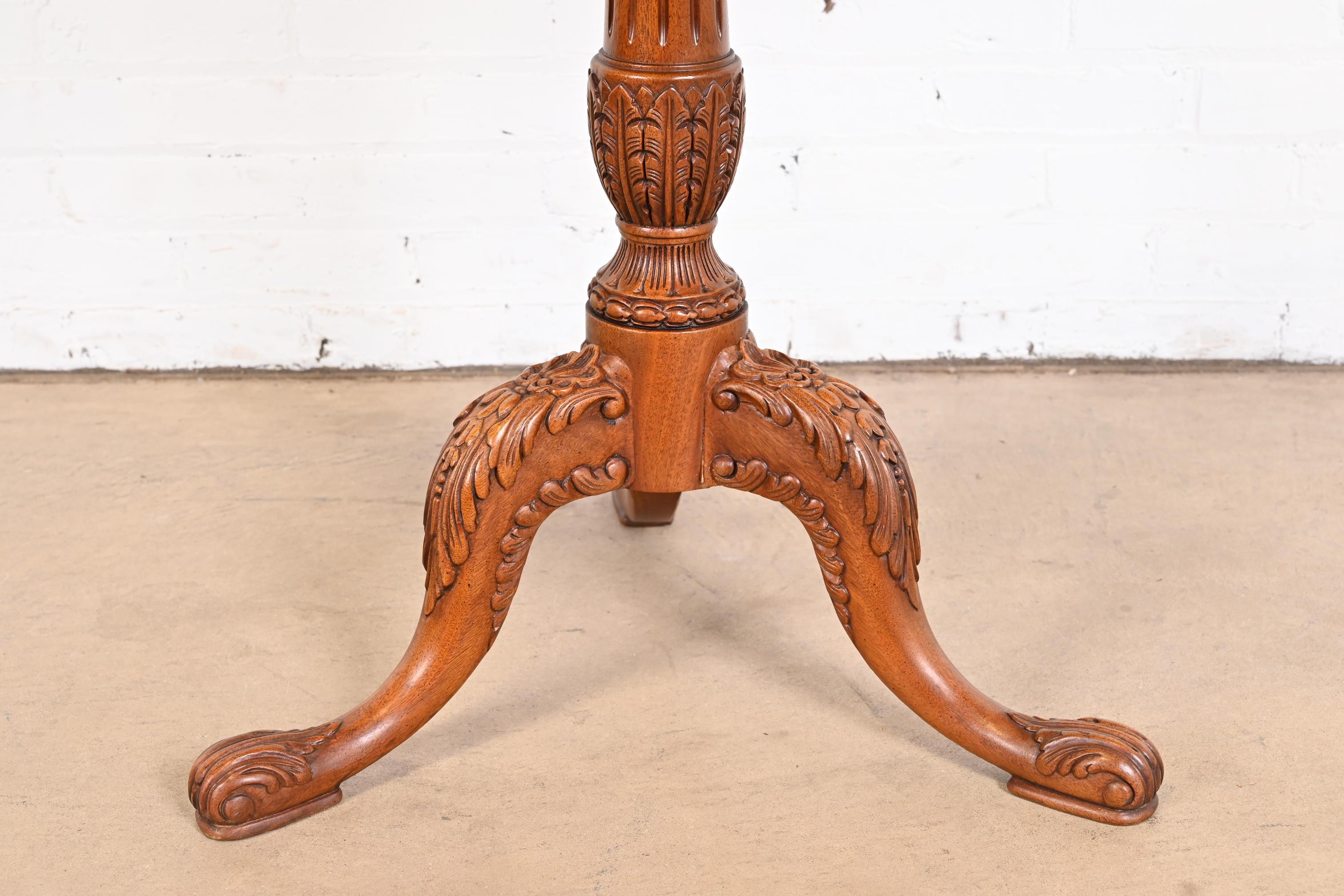 John Widdicomb English Chippendale Carved Mahogany Pedestal Tea Table For Sale 5