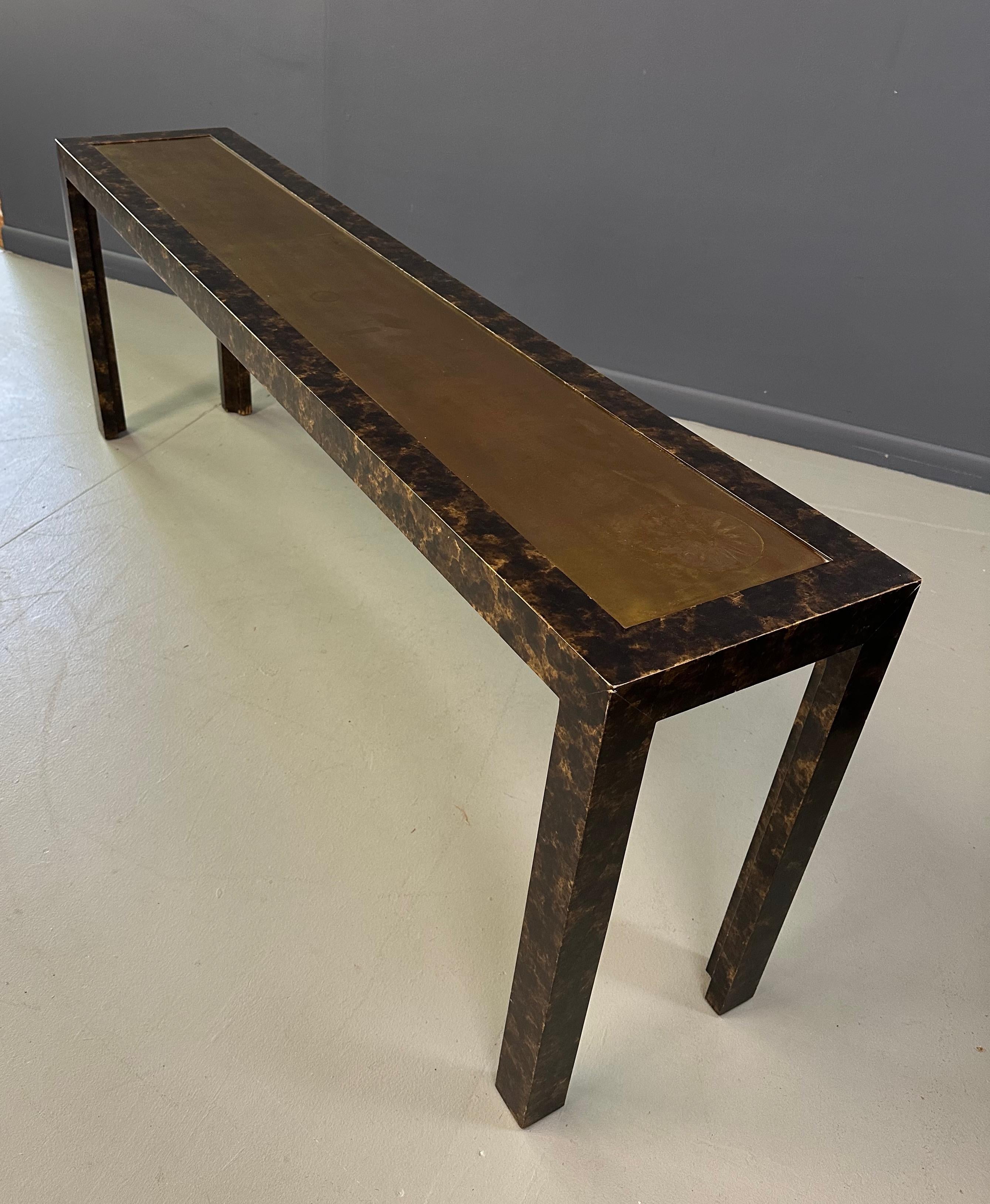 Mid-Century Modern John Widdicomb Faux Tortoise Shell Console/Sofa Table with Patinated Brass Top