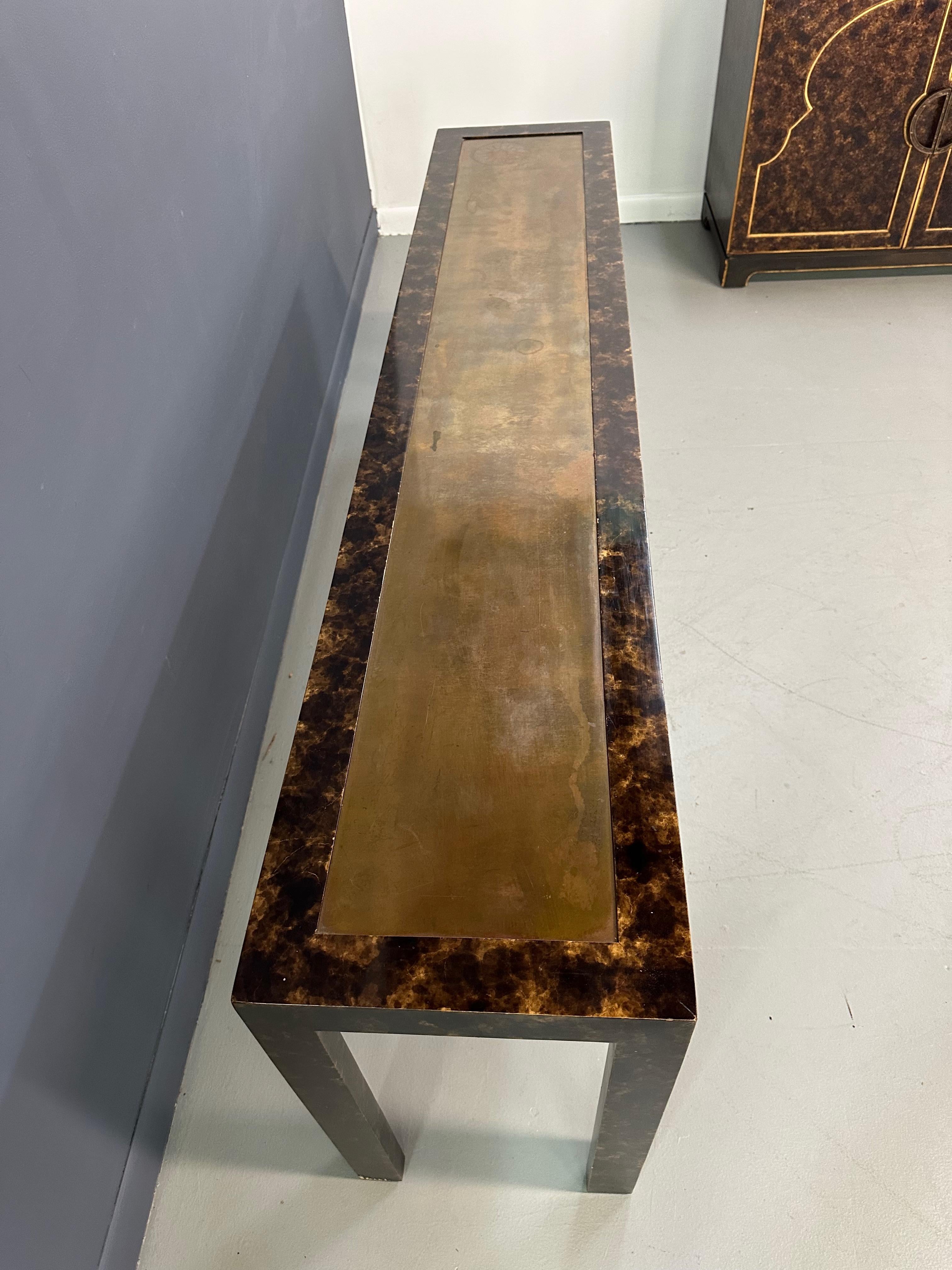 20th Century John Widdicomb Faux Tortoise Shell Console/Sofa Table with Patinated Brass Top