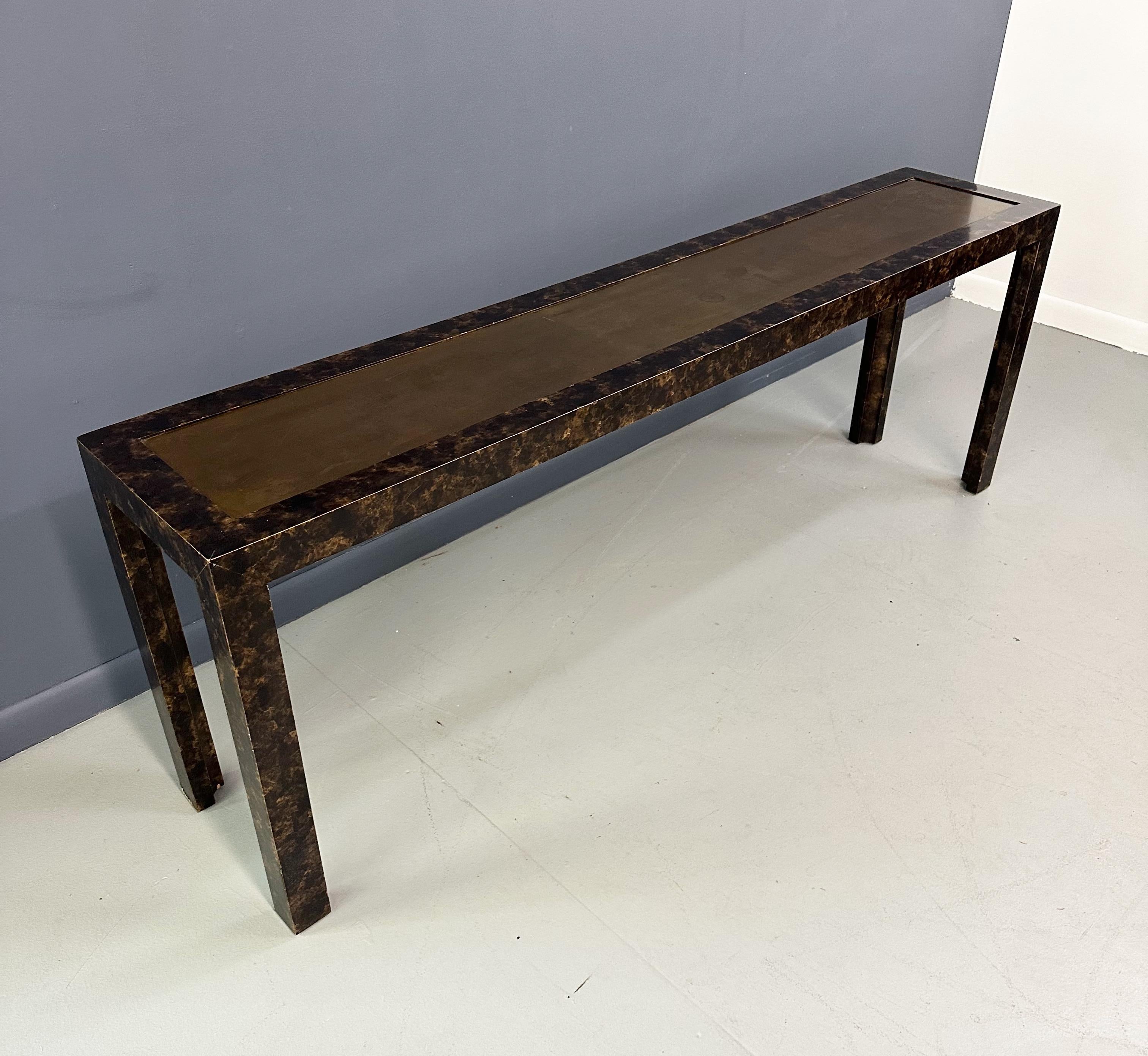 John Widdicomb Faux Tortoise Shell Console/Sofa Table with Patinated Brass Top 1