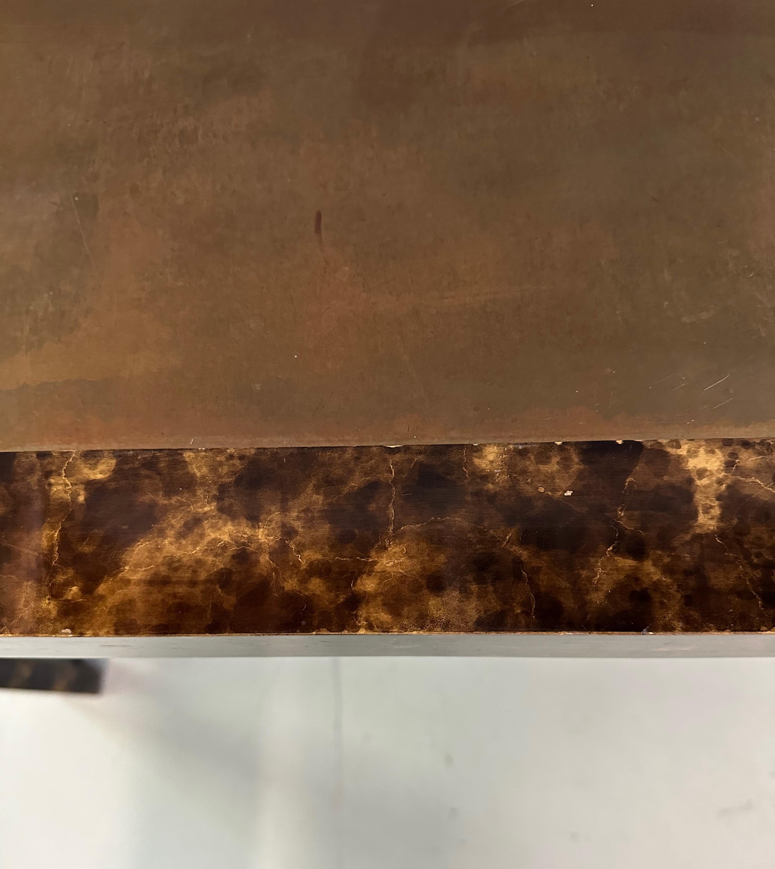 John Widdicomb Faux Tortoise Shell Console/Sofa Table with Patinated Brass Top 2