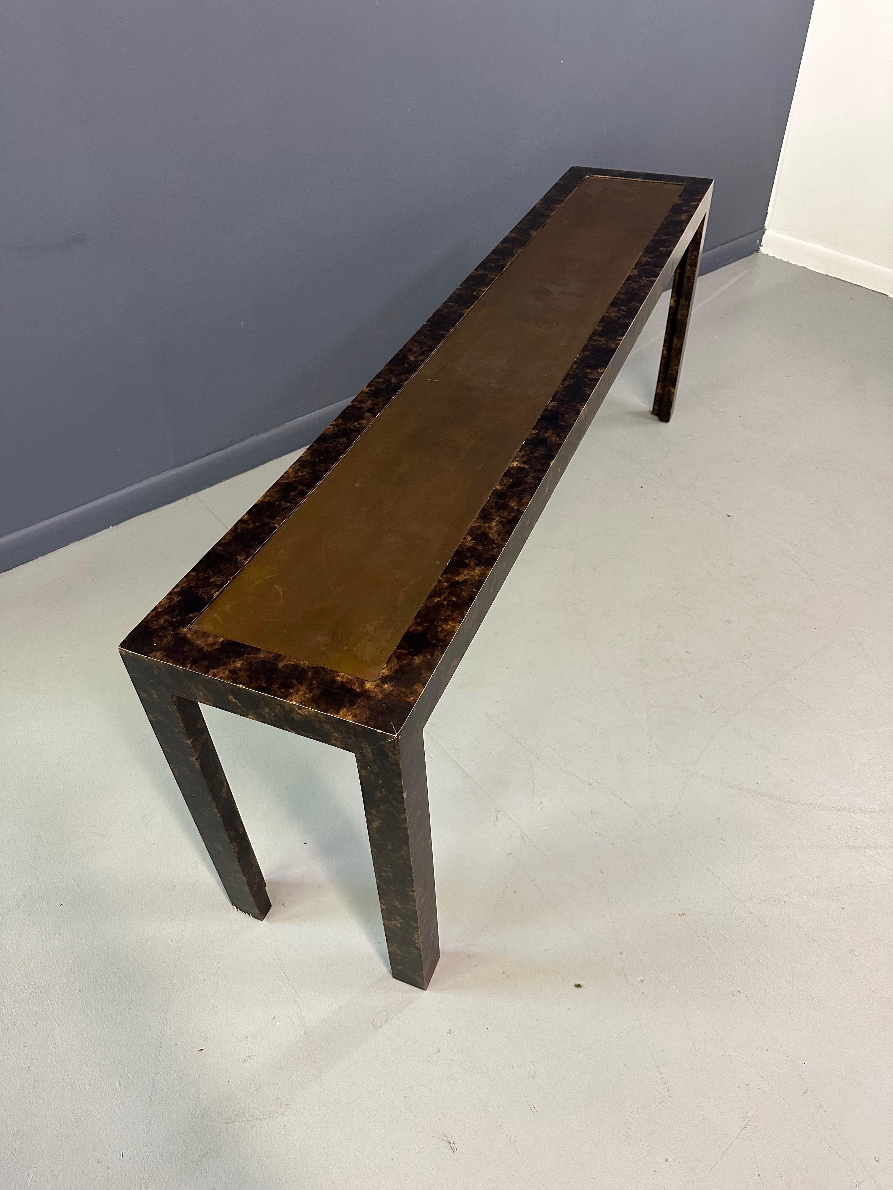 John Widdicomb Faux Tortoise Shell Console/Sofa Table with Patinated Brass Top 3