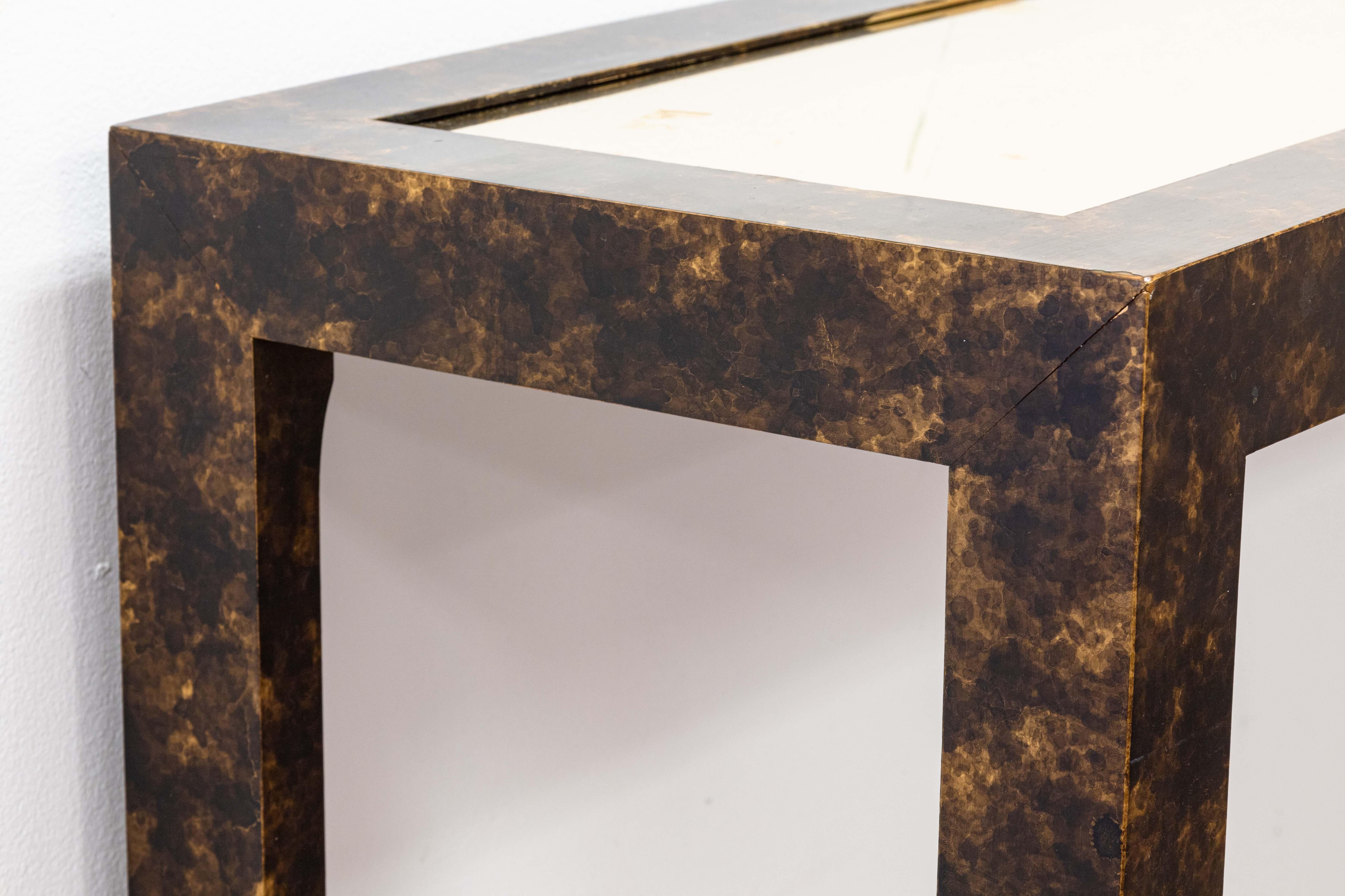 John Widdicomb Faux Tortoise Shell Patina Brass Parson Console Table In Good Condition For Sale In Keego Harbor, MI