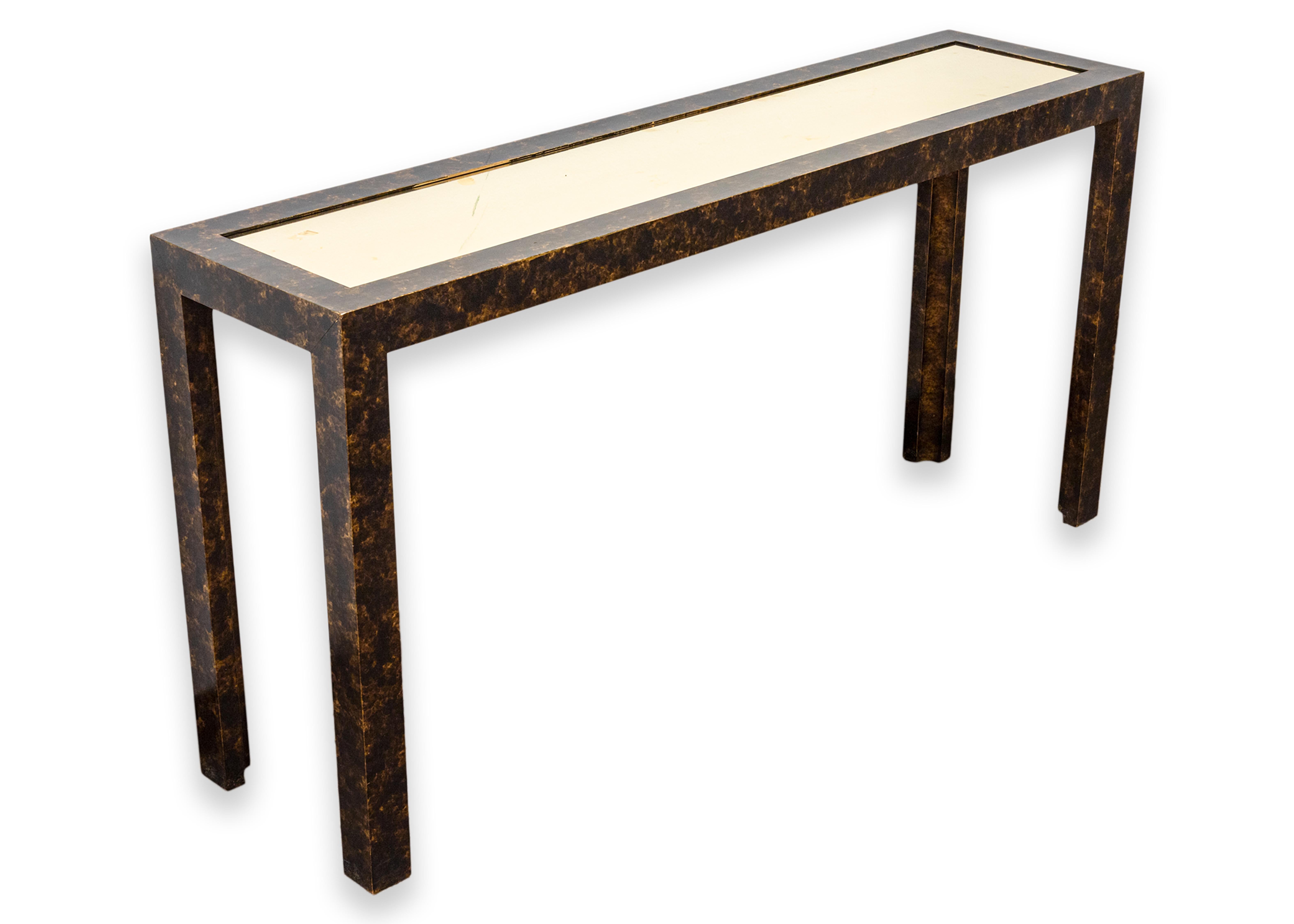 John Widdicomb Faux Tortoise Shell Patina Brass Parson Console Table For Sale 1