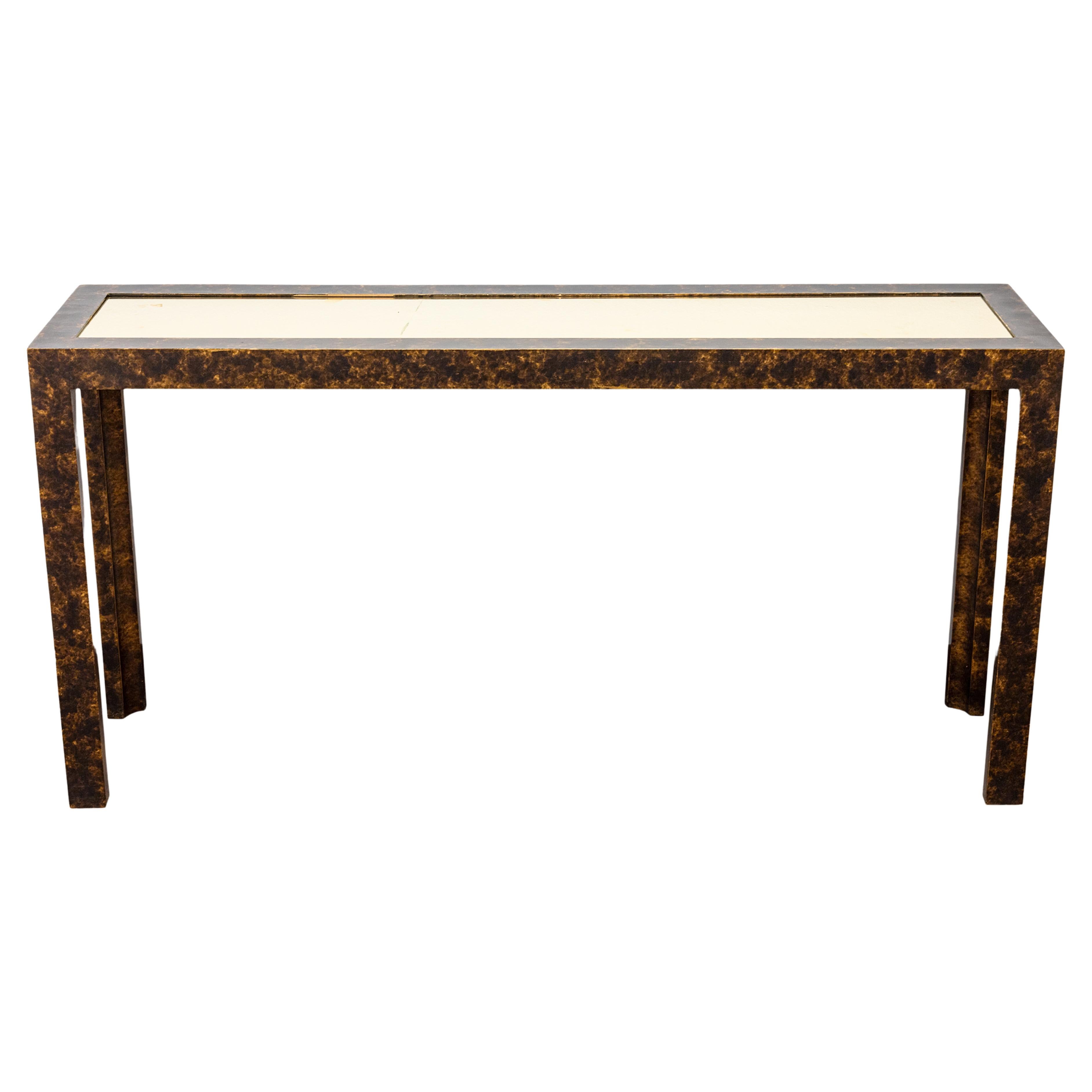 John Widdicomb Table console Patina en fausse écaille de tortue et laiton