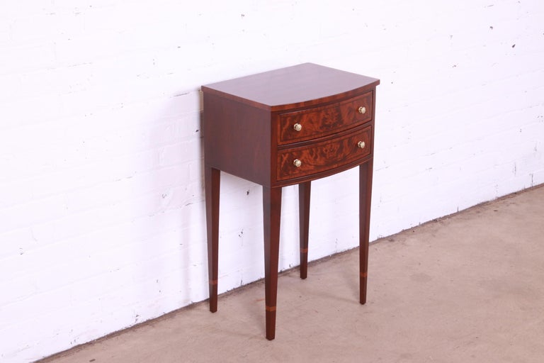 Brass John Widdicomb Federal Style Flame Mahogany Nightstand, Newly Refinished For Sale