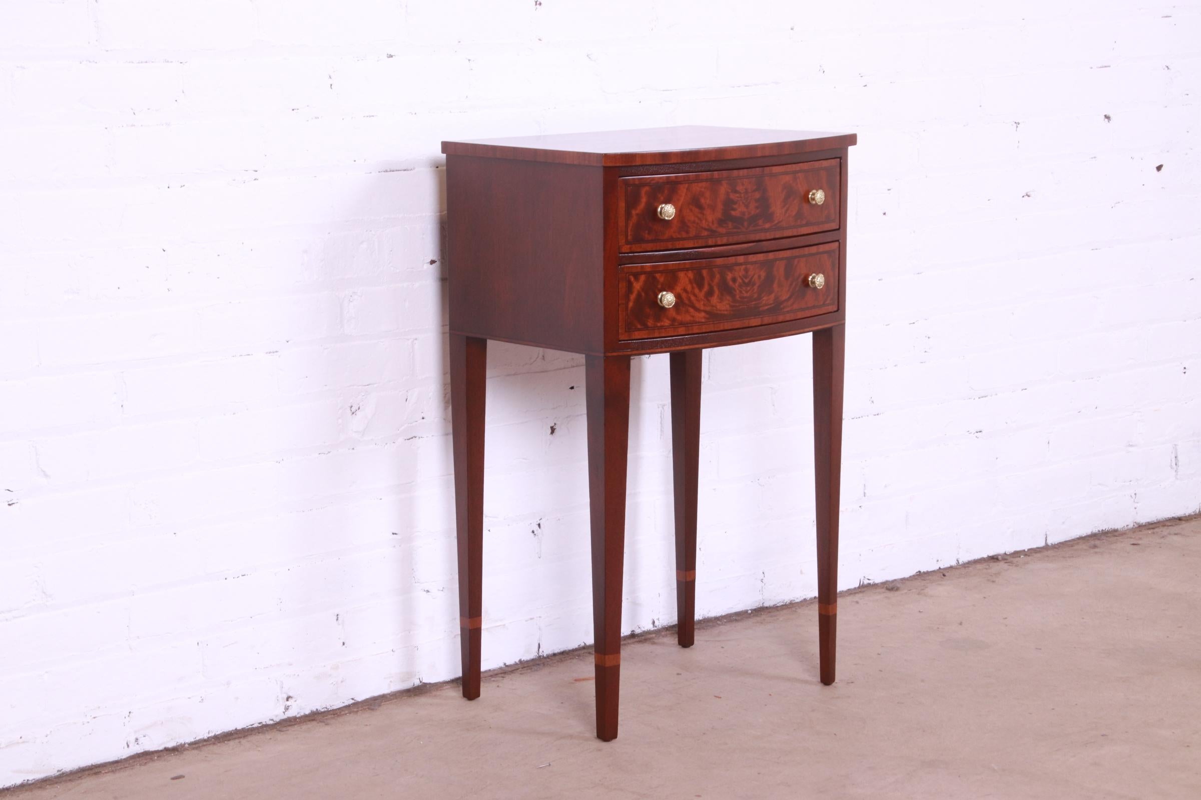 Brass John Widdicomb Federal Style Flame Mahogany Nightstand, Newly Refinished