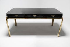 John Widdicomb for Mastercraft Black Lacquered and Brass Desk