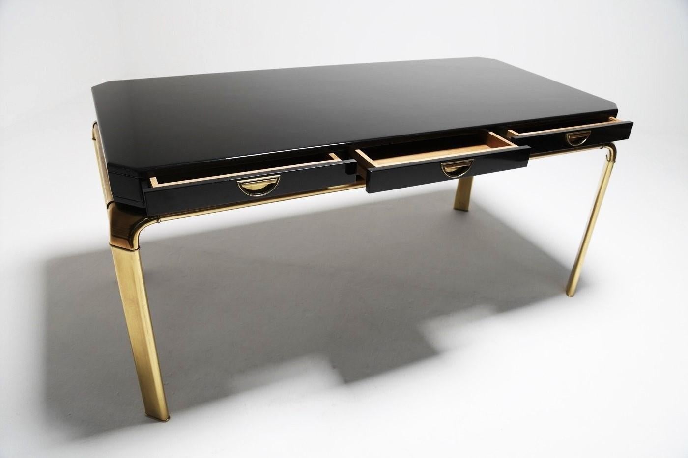 John Widdicomb for Mastercraft Black Lacquered and Brass Desk For Sale 1
